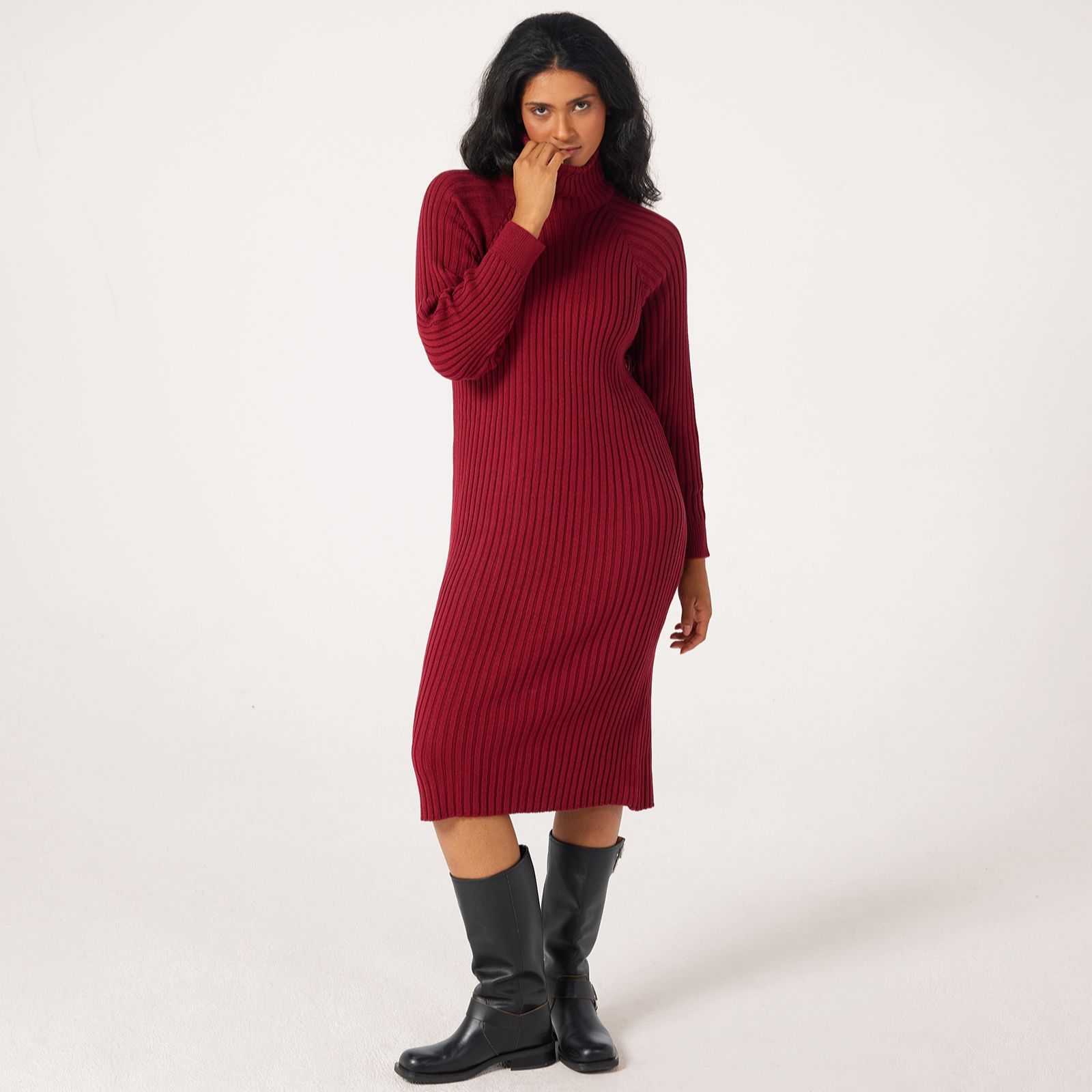 YAS Mavi Roll Neck Knitted Midi Dress