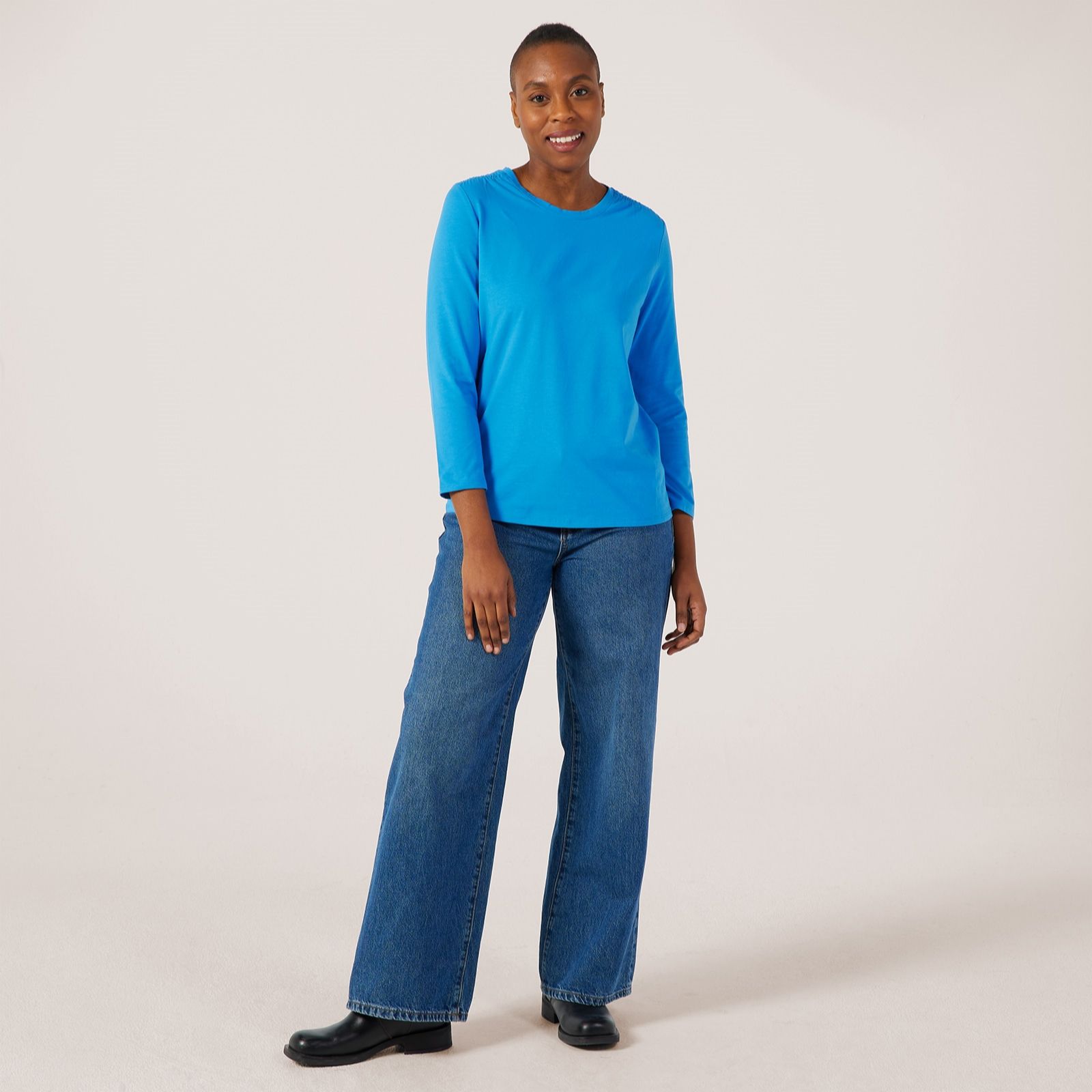 Denim & Co. Essentials Bracelet Sleeve Top With Ruching