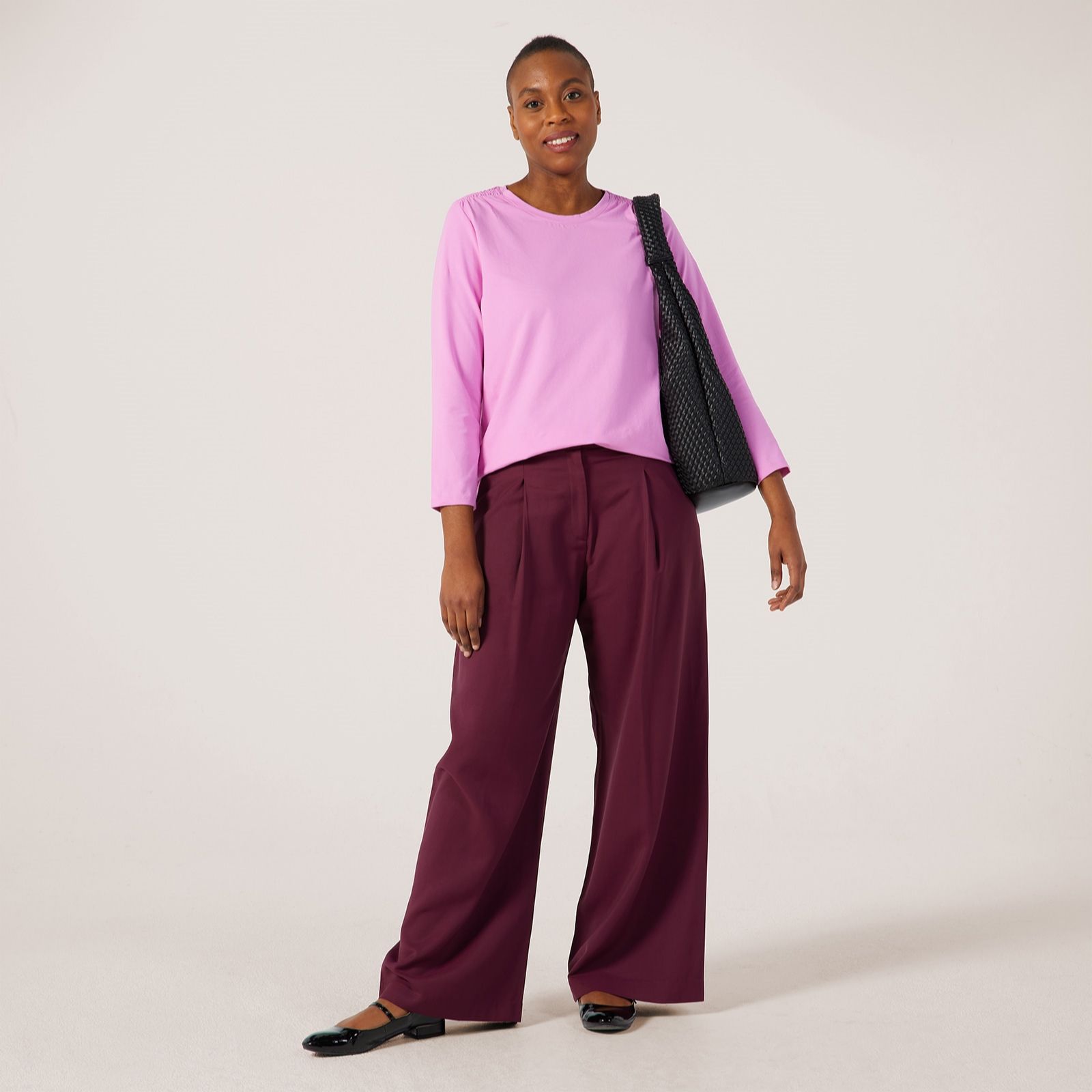 Denim & Co. Essentials Bracelet Sleeve Top With Ruching