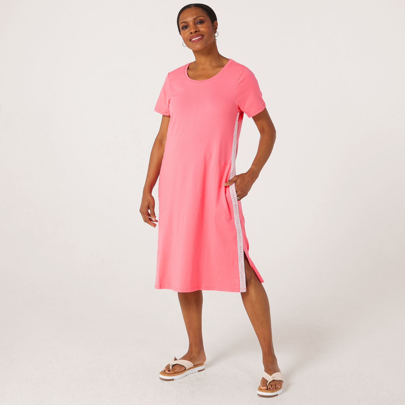 Cuddl Duds Cottonwear Lace Trim Midi Tee Lounge Dress
