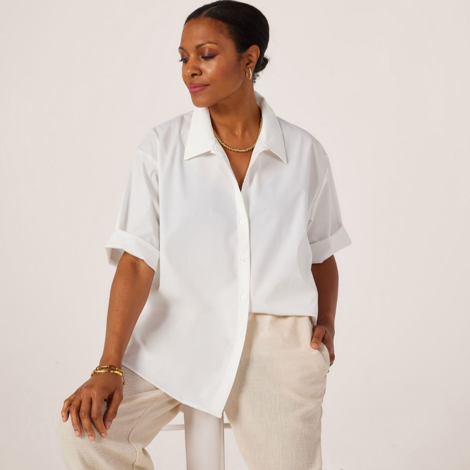 Kim & Co Lux Cotton Blend Elbow Comfy Shirt