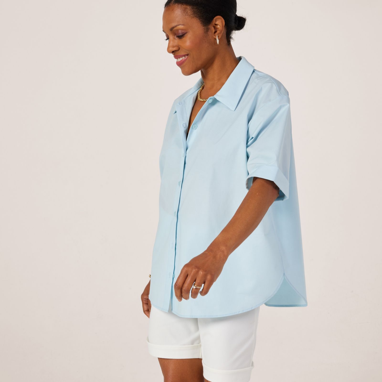 Kim & Co Lux Cotton Blend Elbow Comfy Shirt