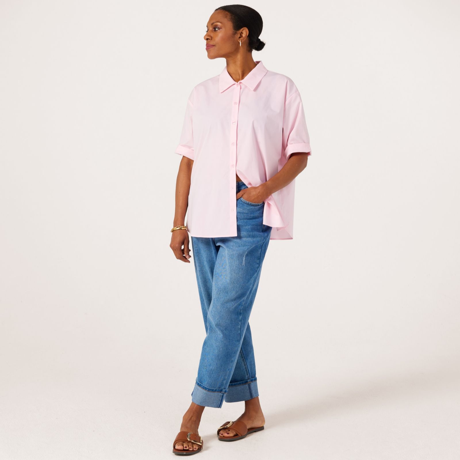 Kim & Co Lux Cotton Blend Elbow Comfy Shirt