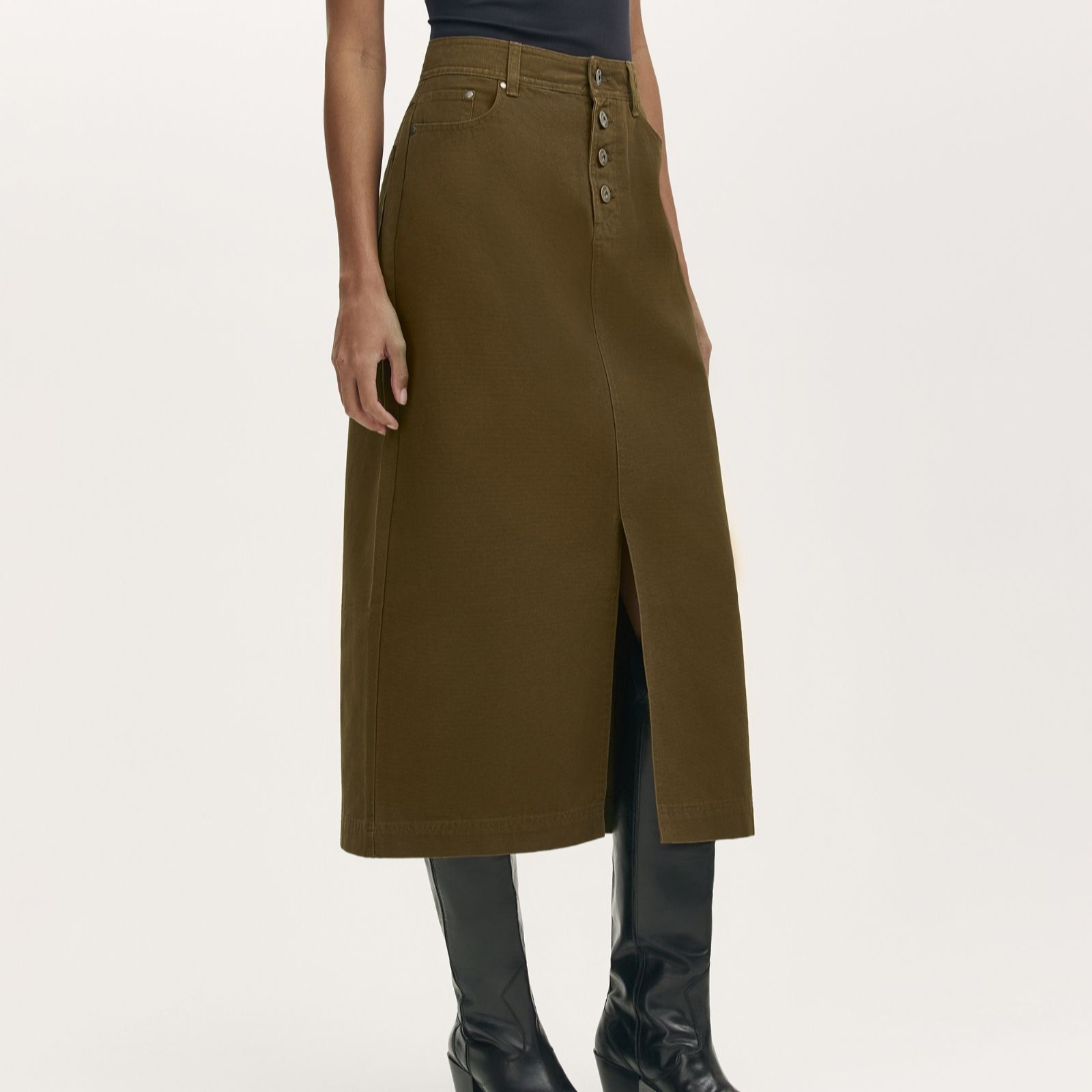 Finery Beth Cotton Canvas Midi Skirt