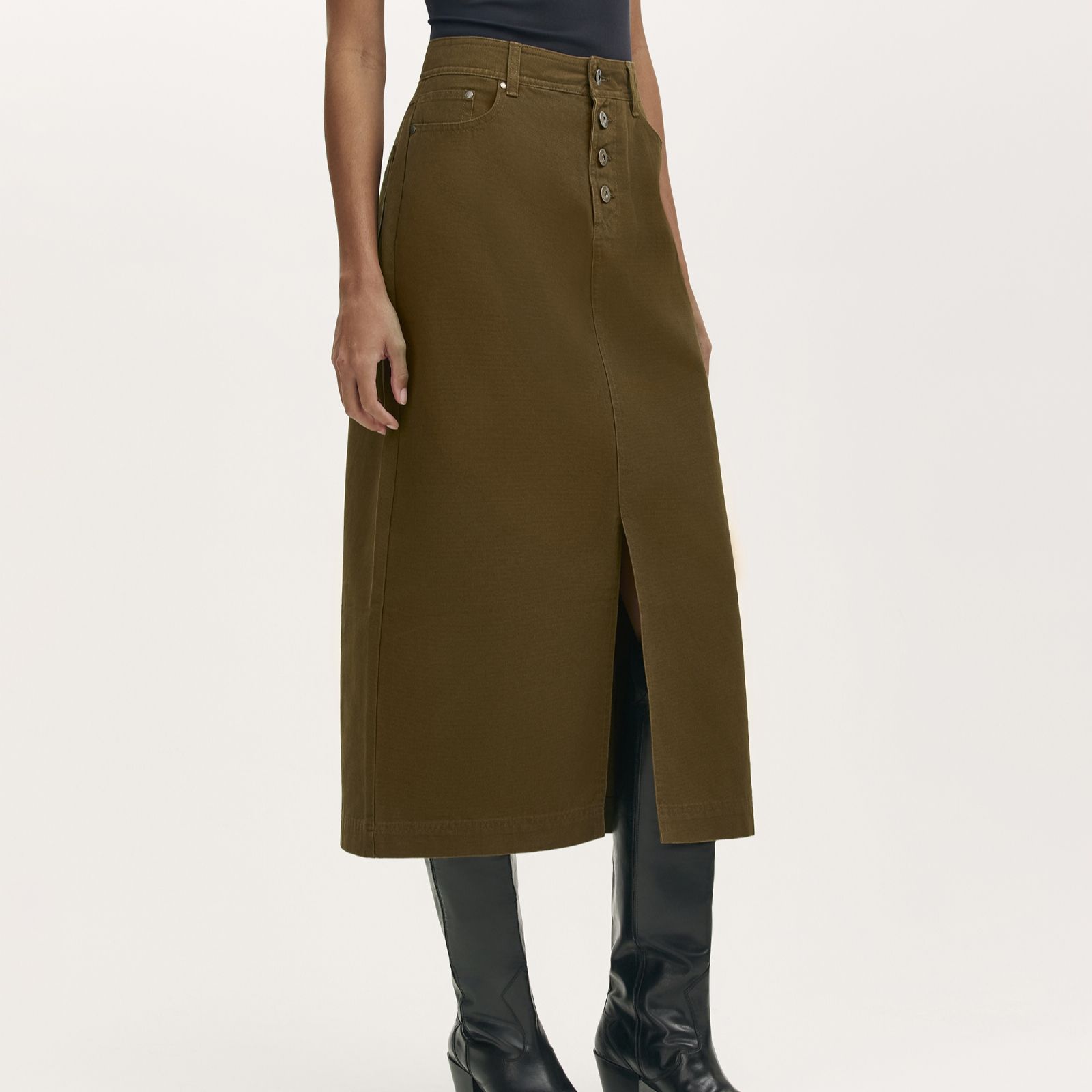 Finery Beth Cotton Canvas Midi Skirt