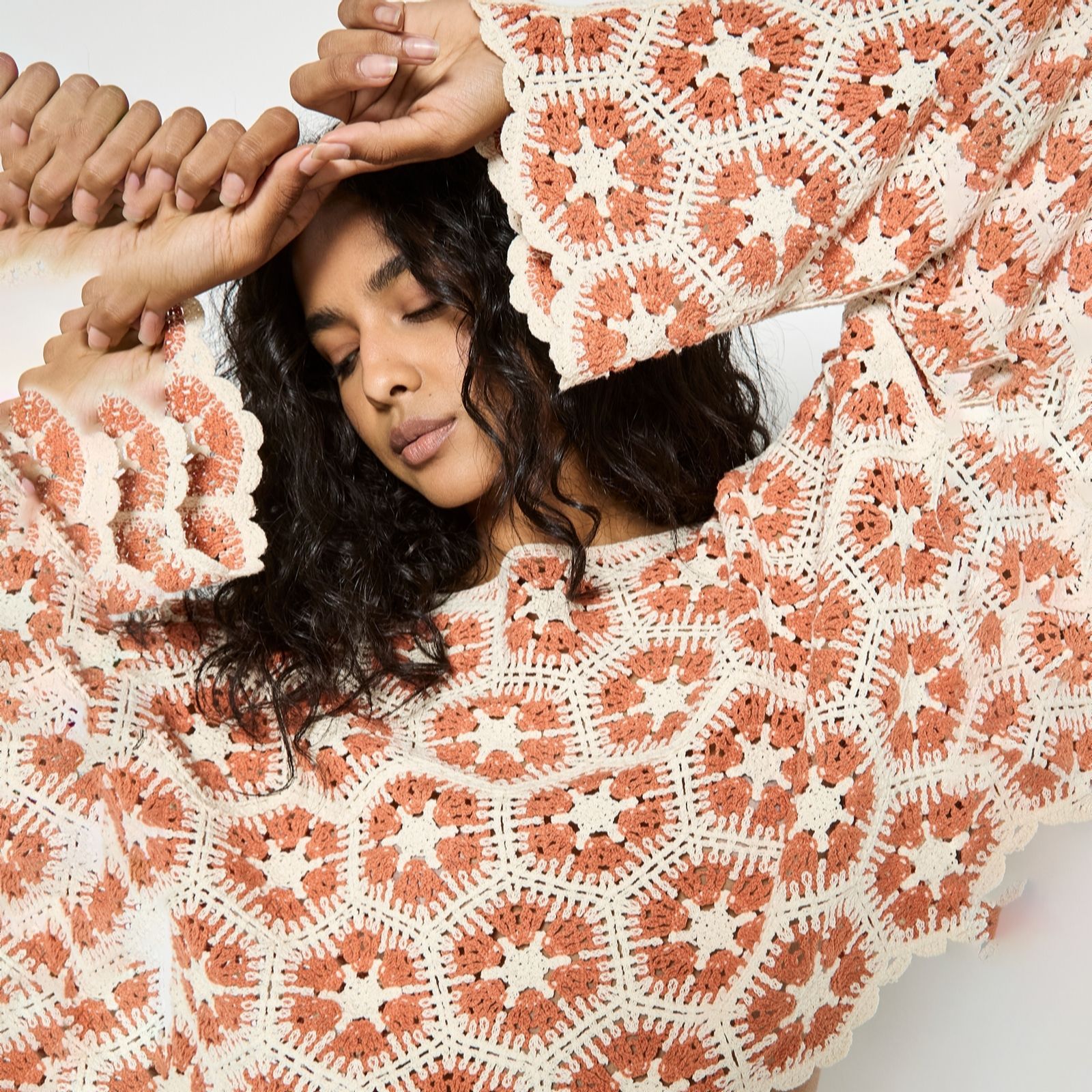 Apricot Crochet Hexagons Top