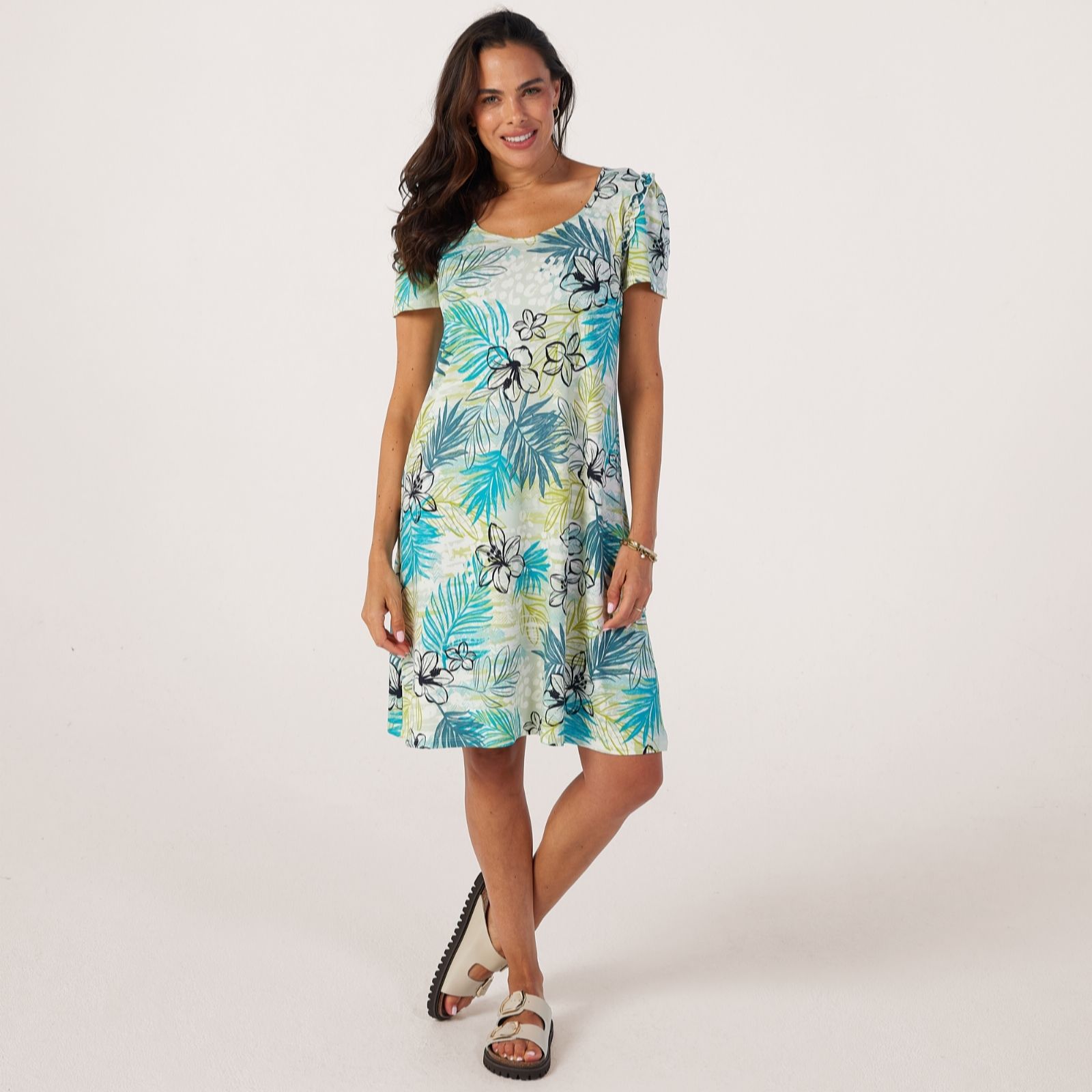 Kim & Co Printed Brazil Jersey Midi Dress with Frill Detail