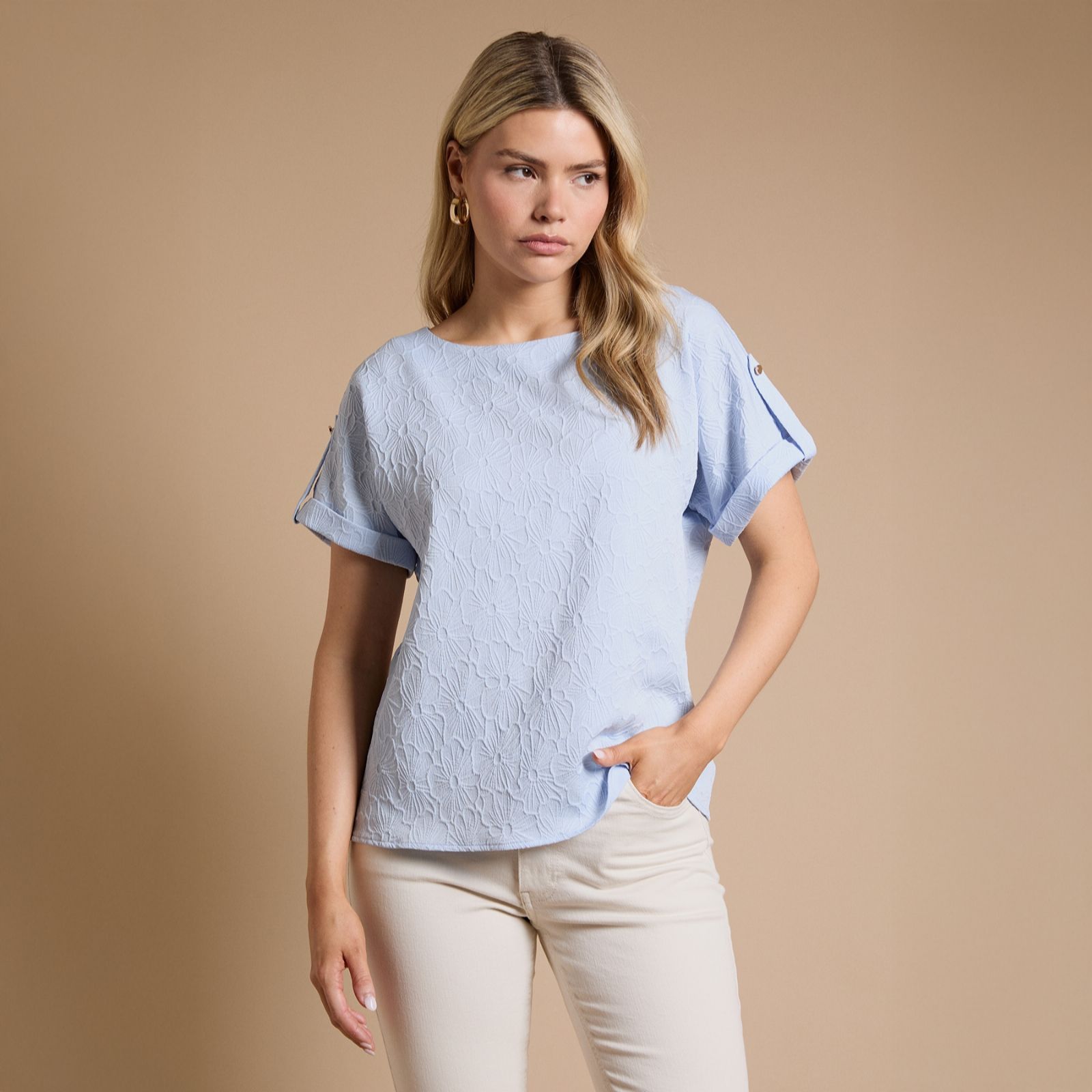 Dorothy Perkins Floral Embossed Roll Sleeve Top