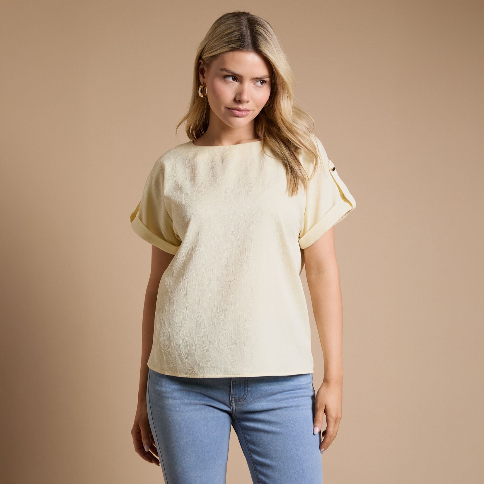 Dorothy Perkins Floral Embossed Roll Sleeve Top