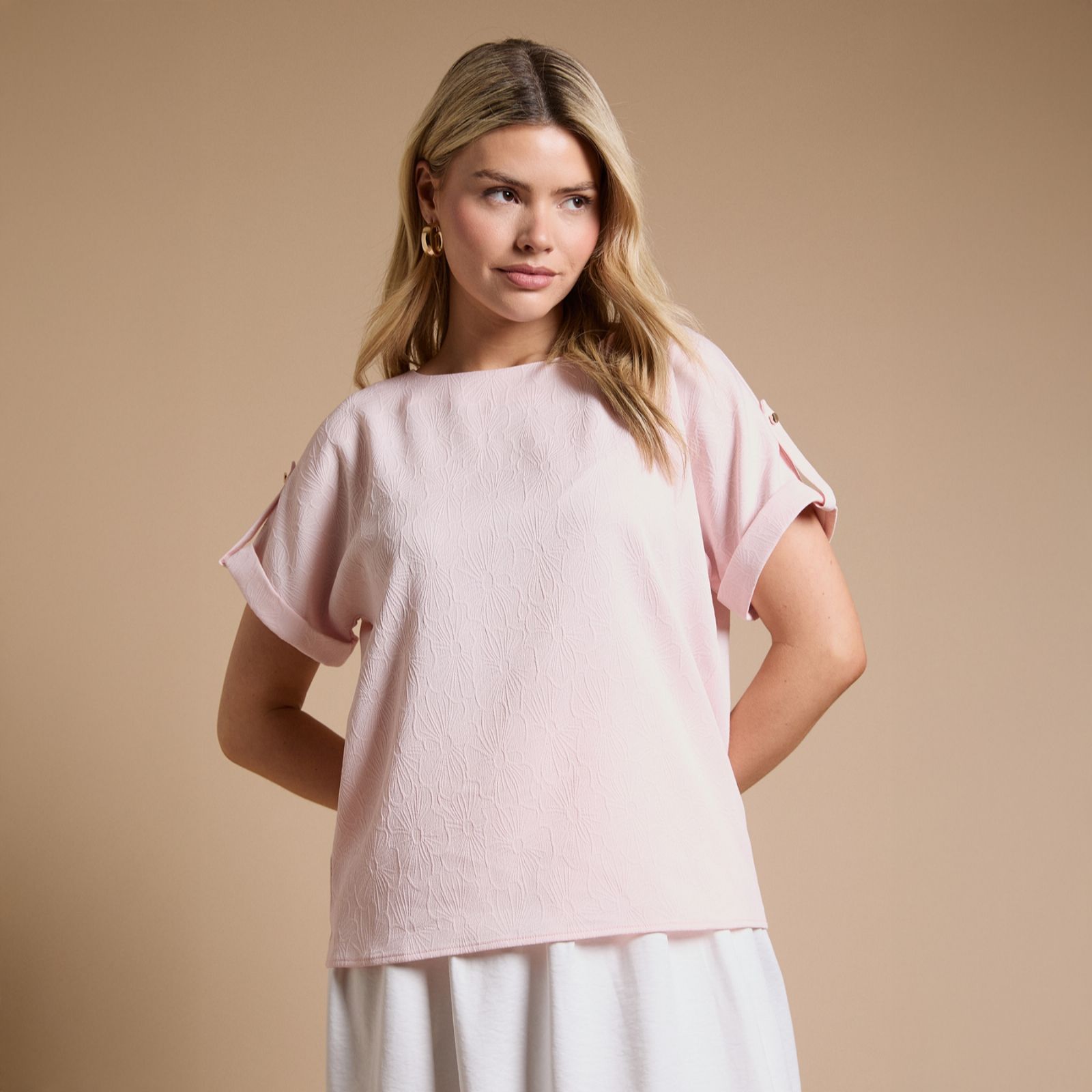 Dorothy Perkins Floral Embossed Roll Sleeve Top