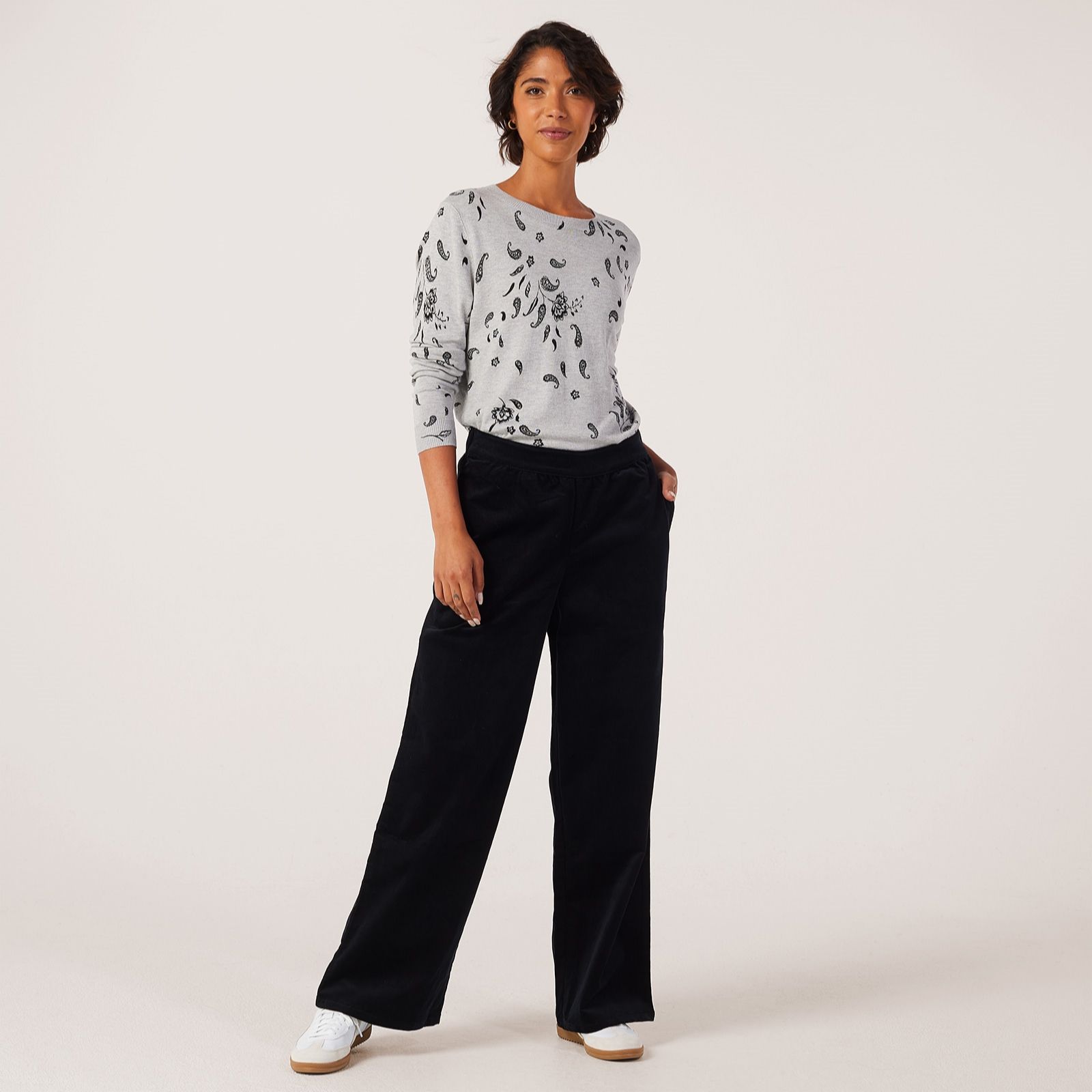 Denim & Co. Wide Leg Pull On Corduroy Trousers Standard