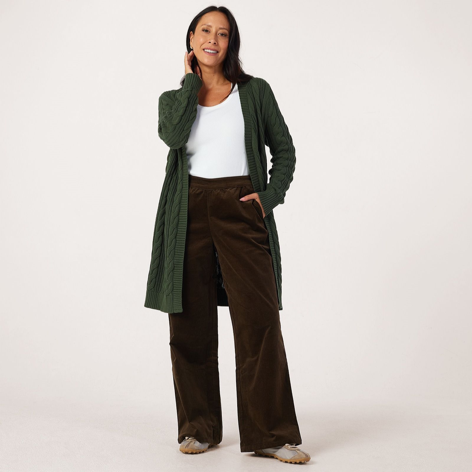 Denim & Co. Wide Leg Pull On Corduroy Trousers Standard