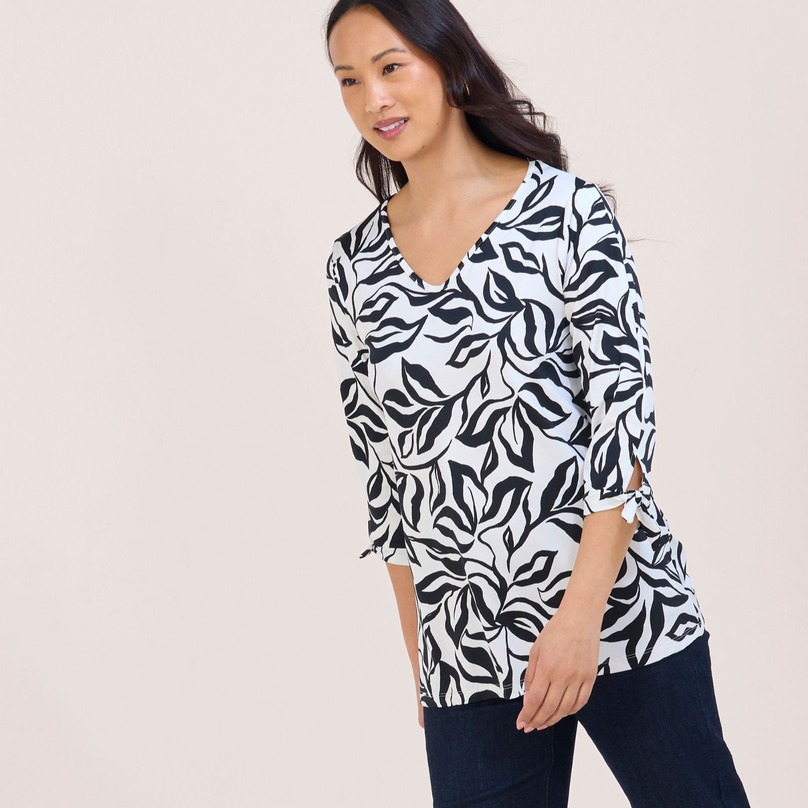 Kim & Co Printed Brazil Jersey 3/4 Tie Sleeve Tunic