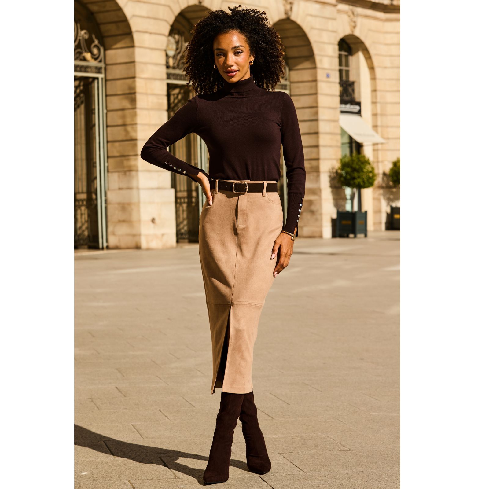 Sosandar Luxe Faux Suede Pencil Skirt