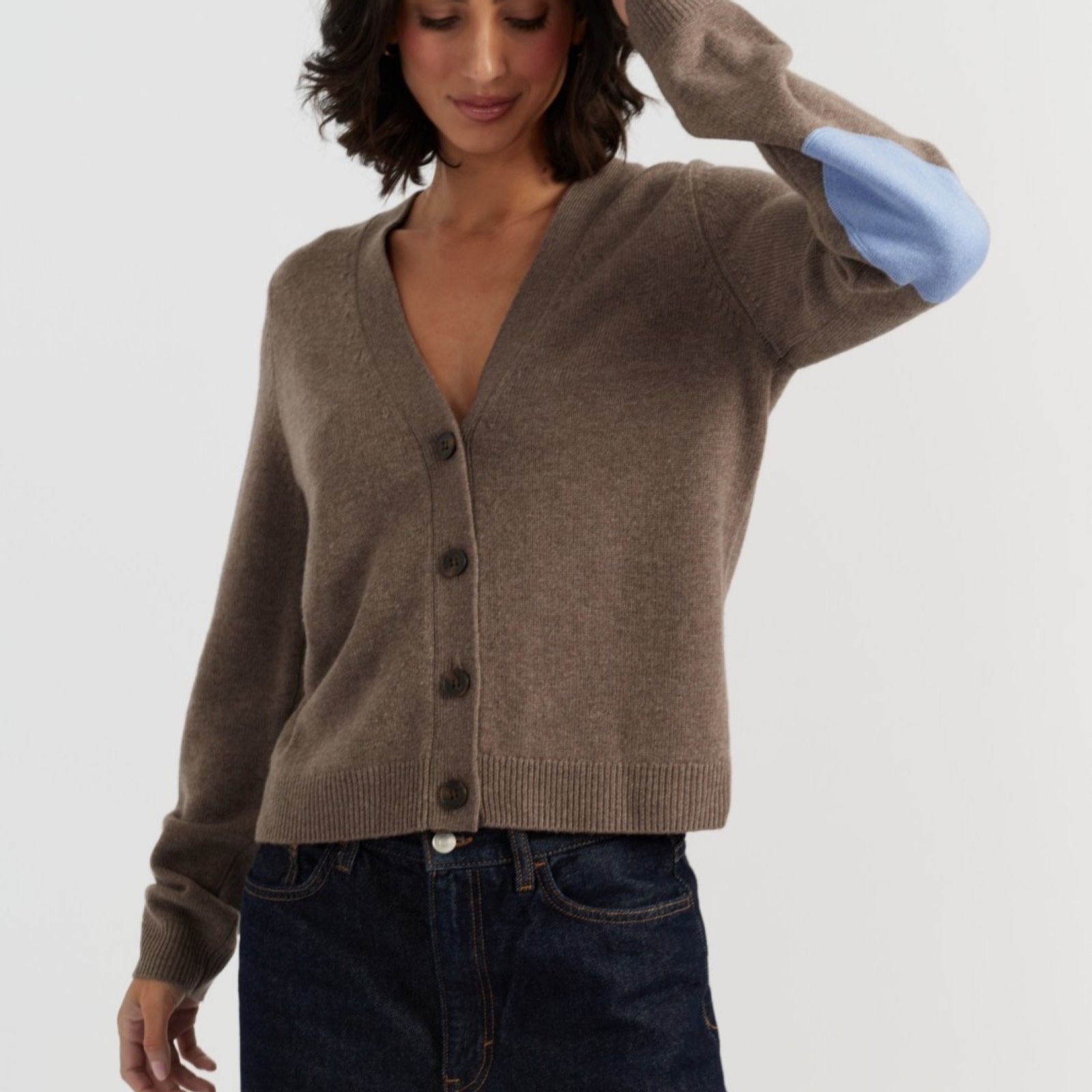 Chinti & Parker Wool Cashmere Blend Cardigan with Elbow Patches