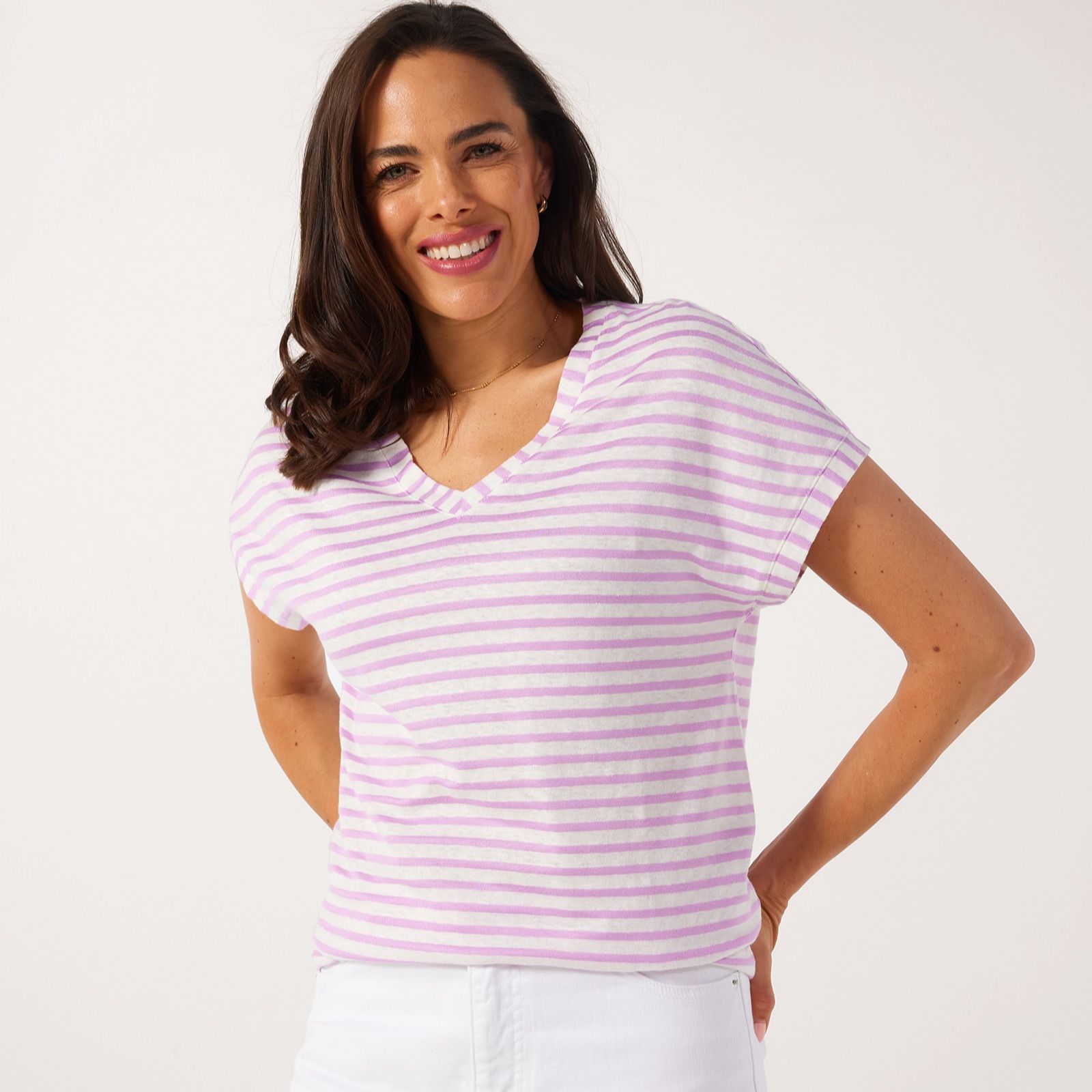 Ruth Langsford V neck Stripe Dolman Sleeve Top