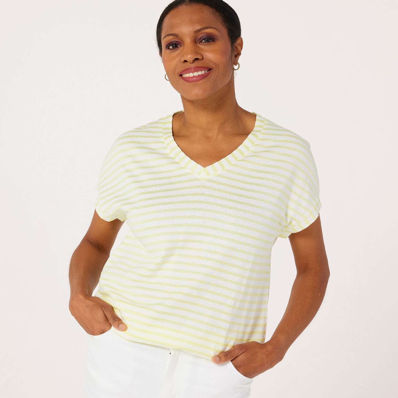 Ruth Langsford V neck Stripe Dolman Sleeve Top