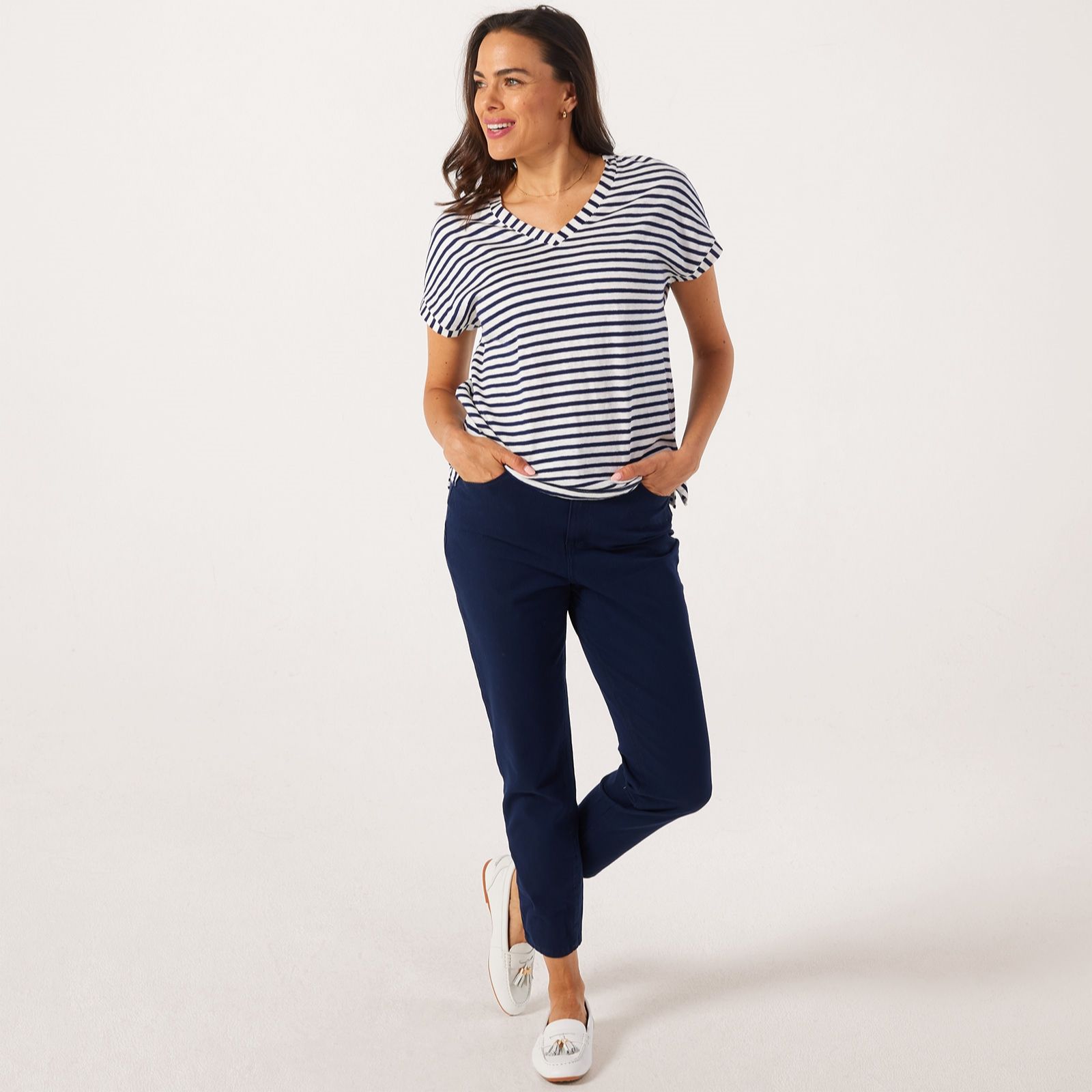 Ruth Langsford V neck Stripe Dolman Sleeve Top