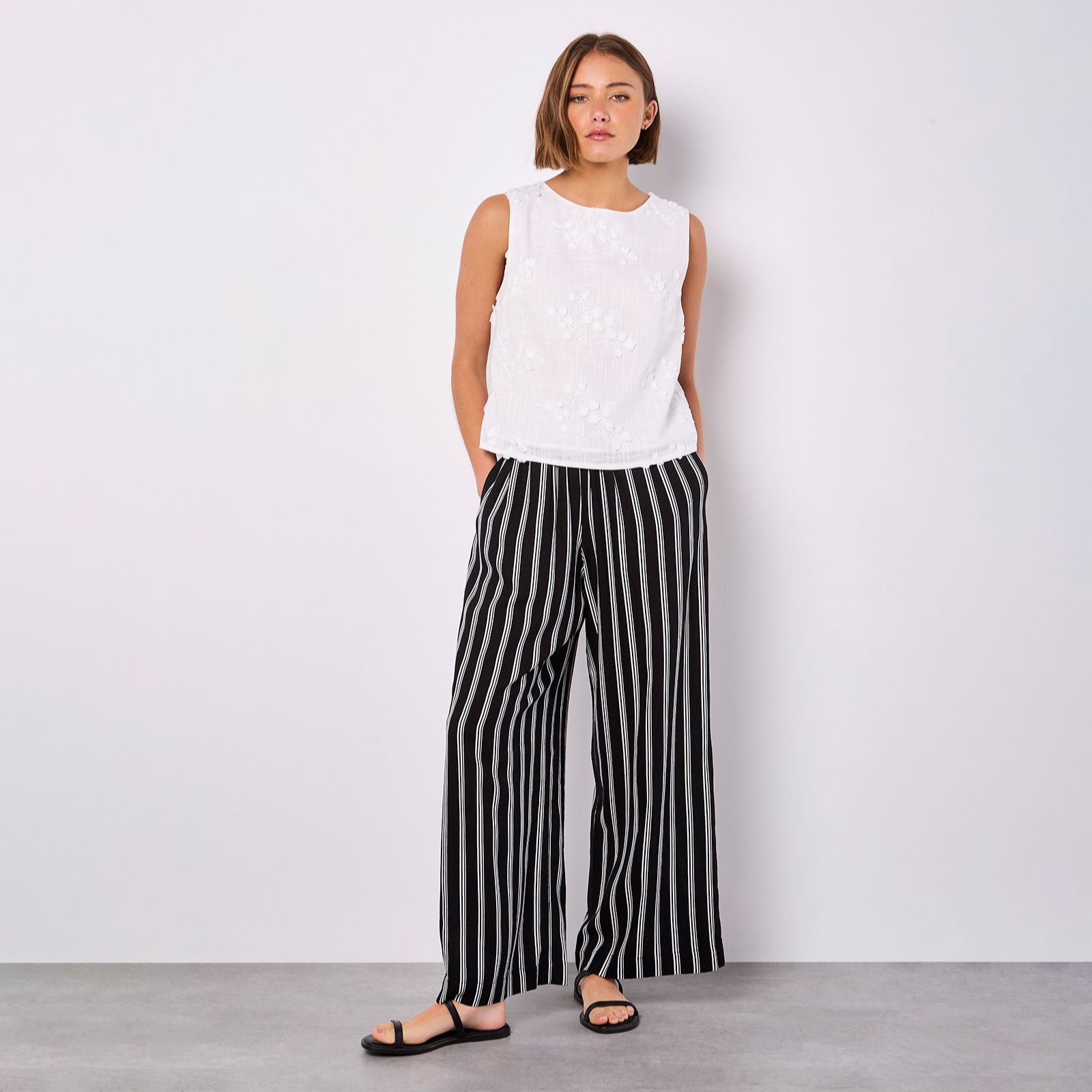 Apricot Stripe Wide Leg Trousers