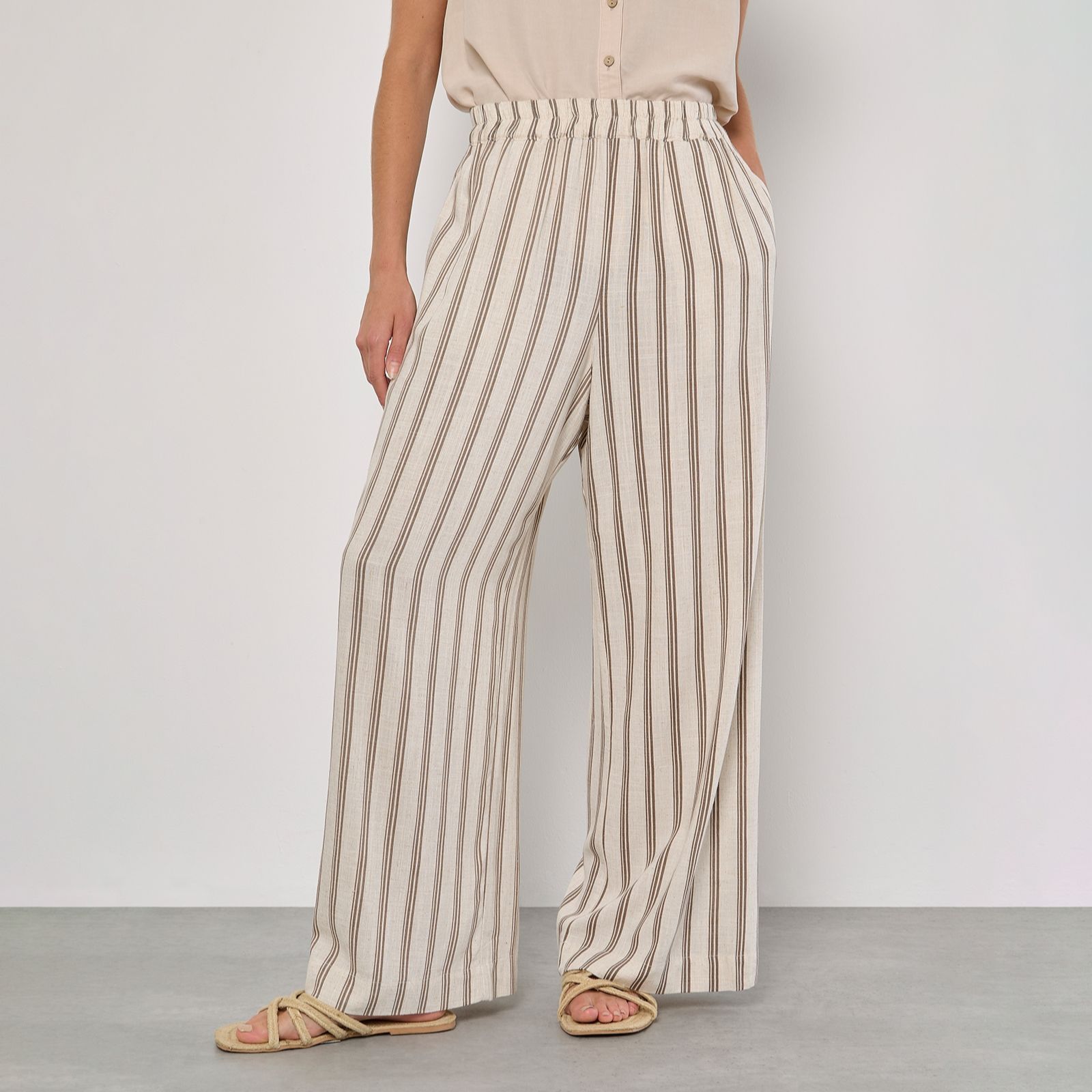 Apricot Stripe Wide Leg Trousers