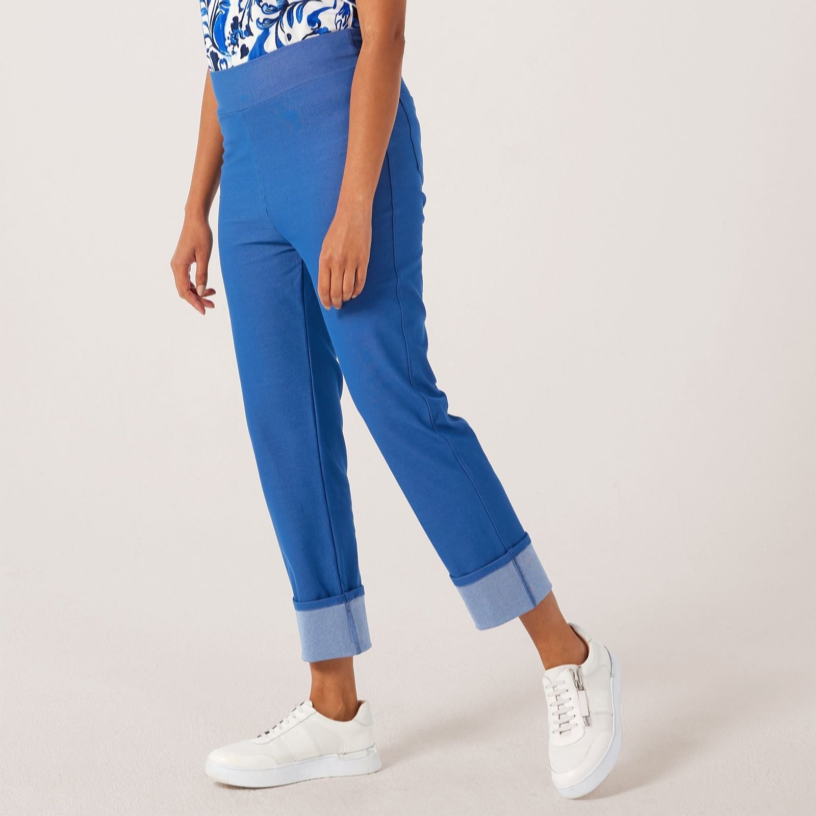 Kim & Co Deluxe Denim Knit Straight Cuffed Crop Standard Trousers