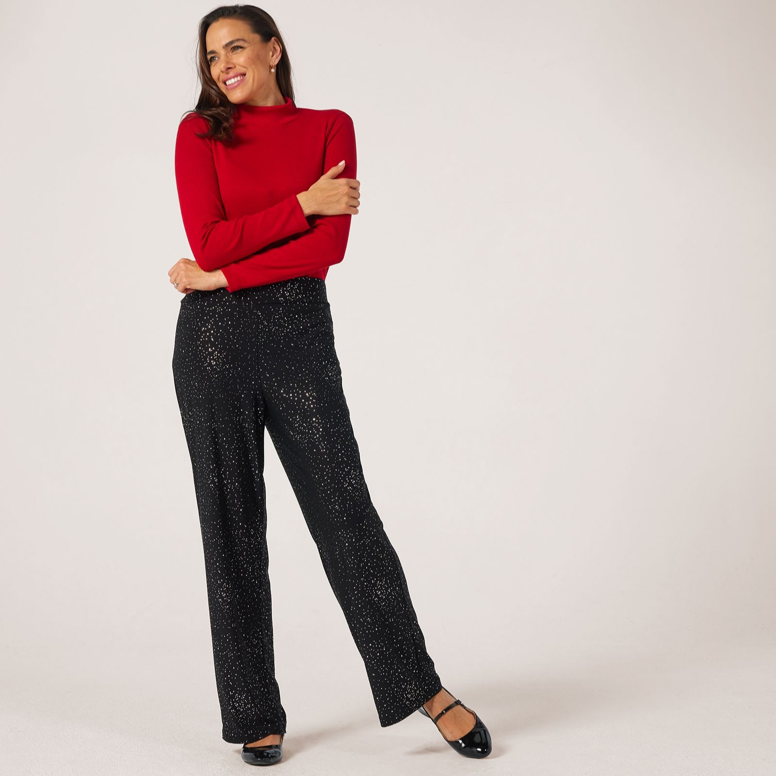 Kim & Co Foil Brazil Jersey Dazzle Straight Leg Petite Trousers