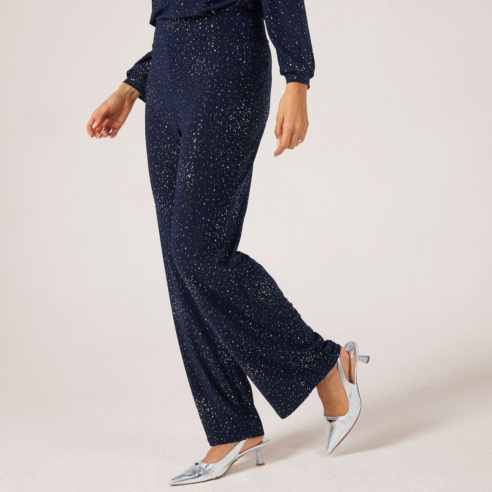 Kim & Co Foil Brazil Jersey Dazzle Straight Leg Petite Trousers