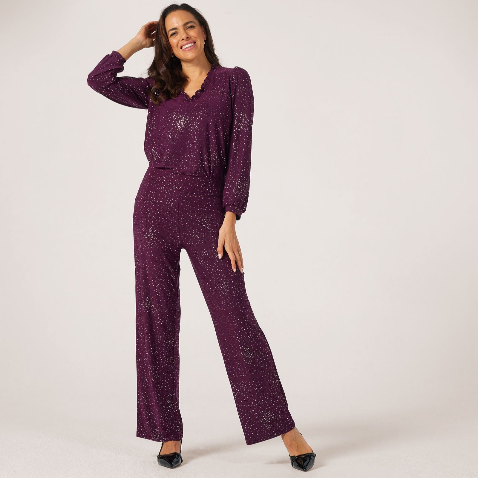 Kim & Co Foil Brazil Jersey Dazzle Straight Leg Petite Trousers