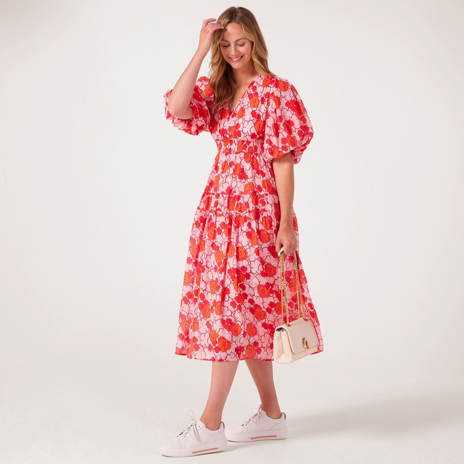 Izabel London Puff Sleeve Midi Dress
