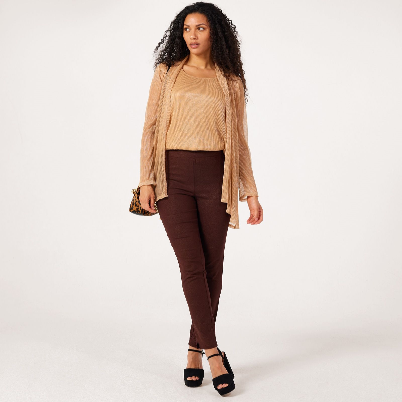 Nina Leonard Foil Millenium Narrow Leg Pull-On Petite Trousers