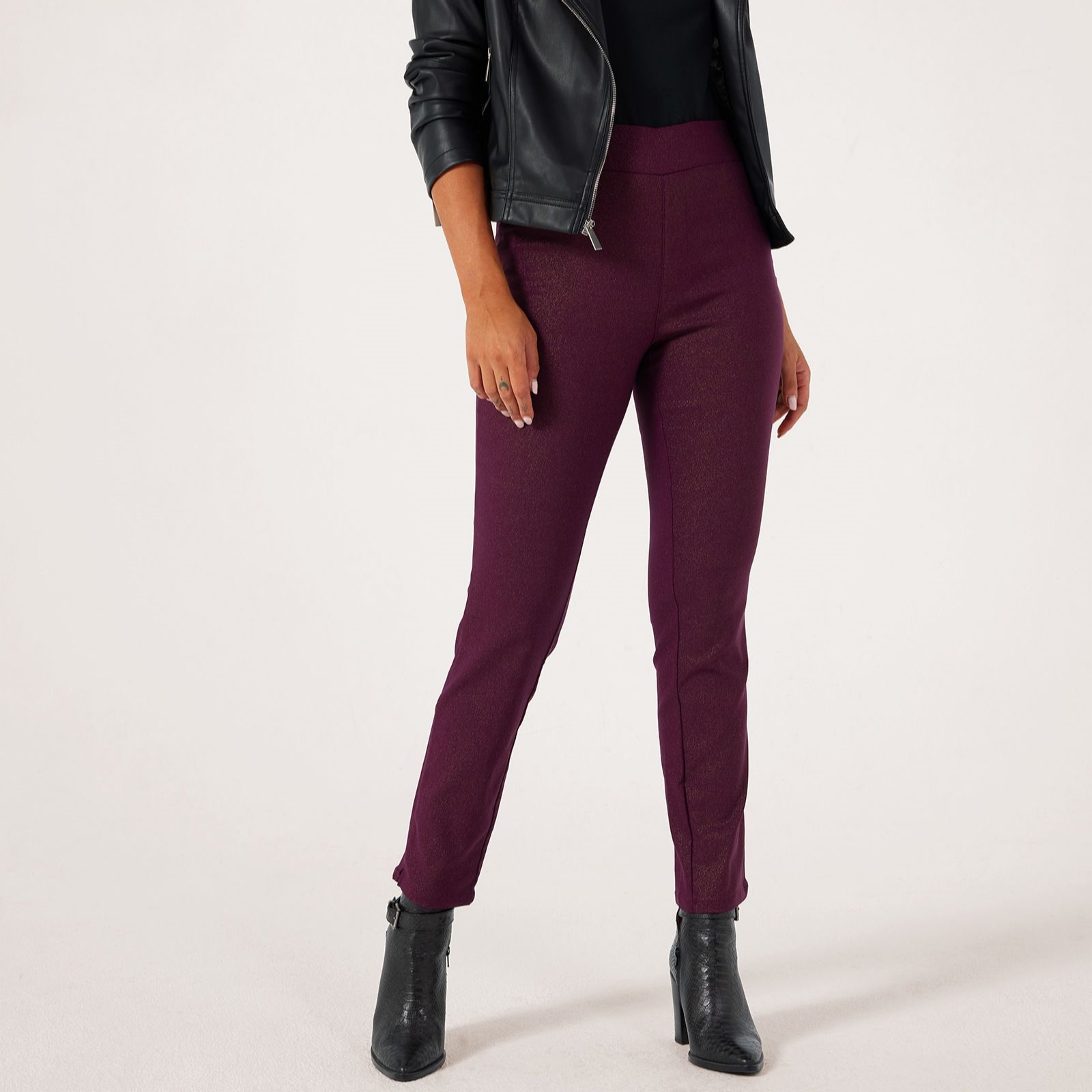 Nina Leonard Foil Millenium Narrow Leg Pull-On Petite Trousers