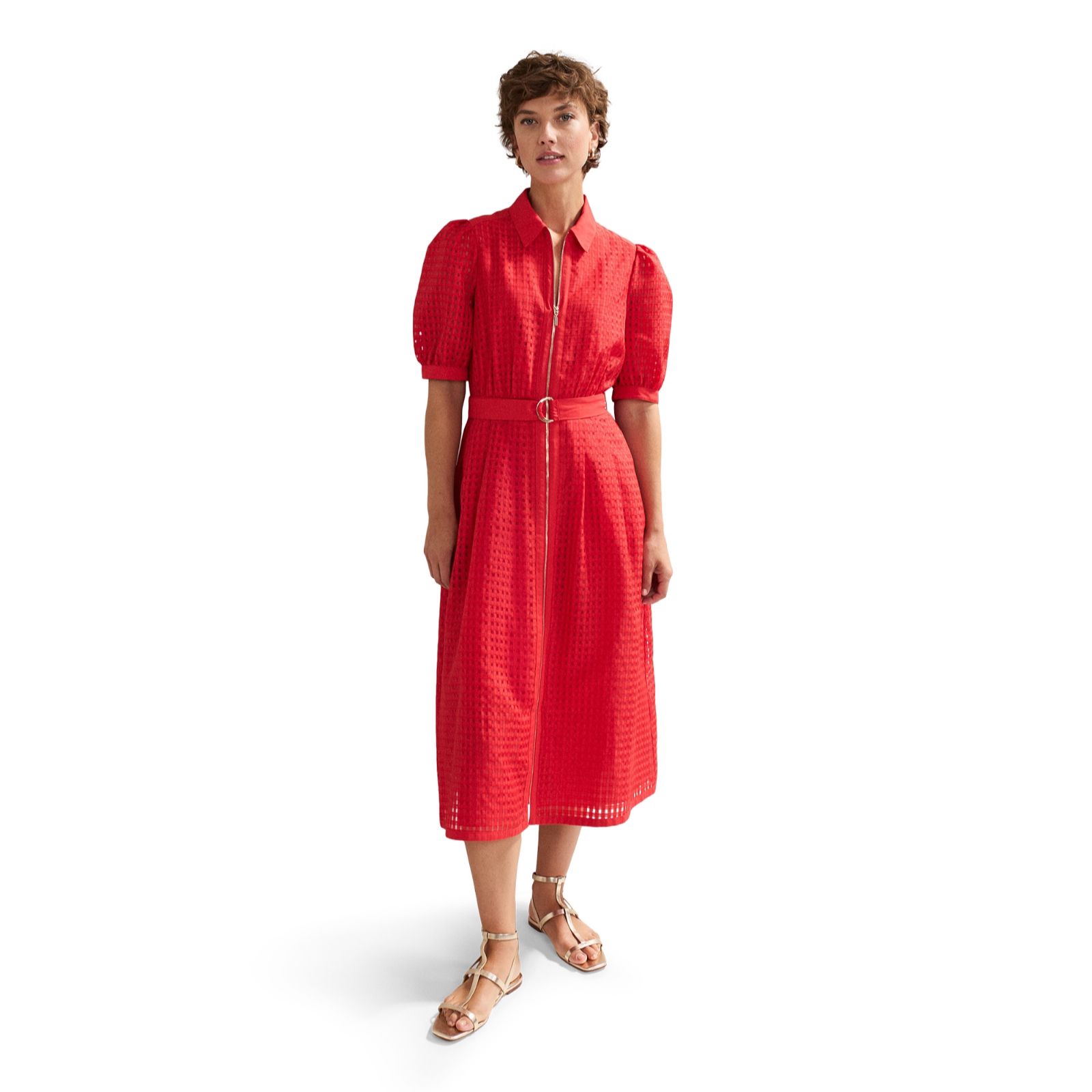 Phase Eight Carey Textured Woven Red Dress