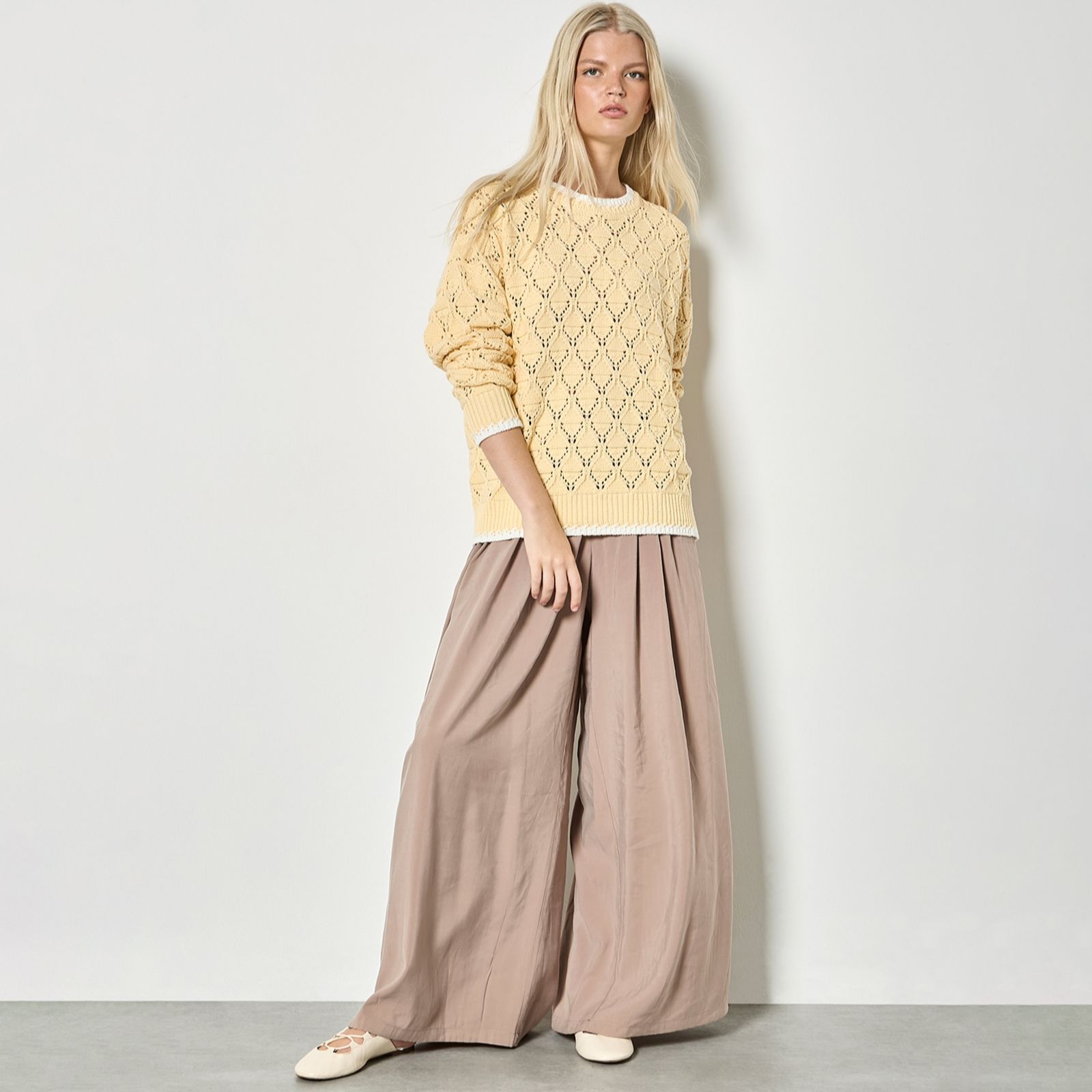 Apricot Blanket Edge Stitch Pointelle Oversized Jumper