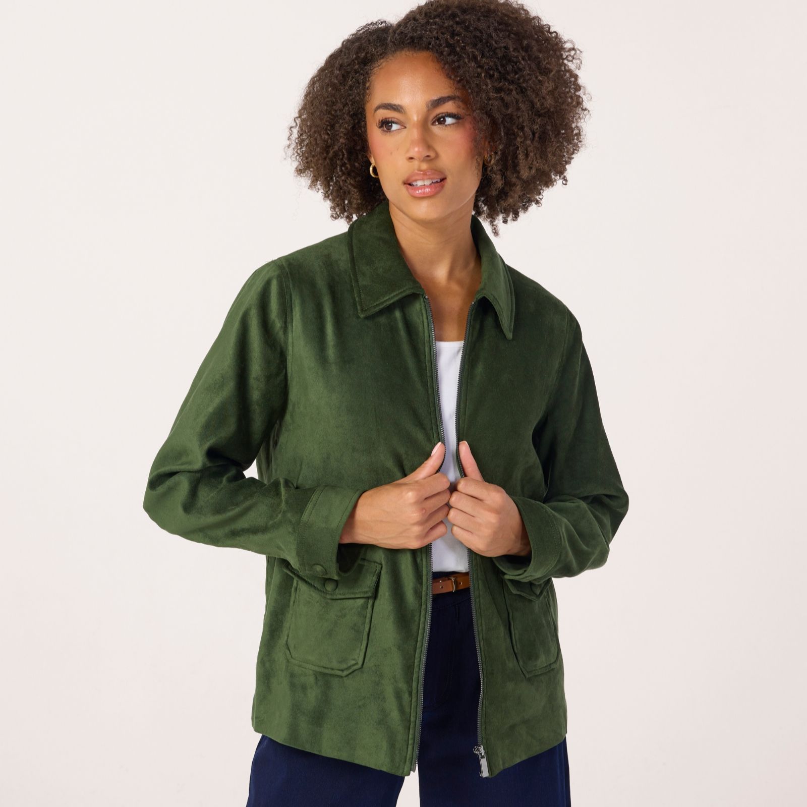Denim & Co. Faux Suede Zip Jacket