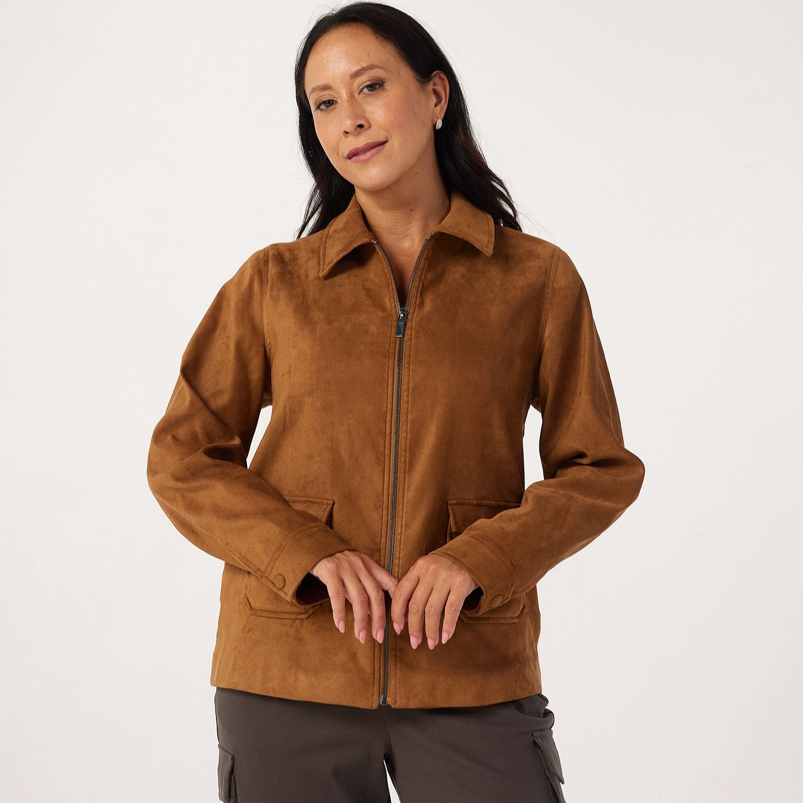 Denim & Co. Faux Suede Zip Jacket