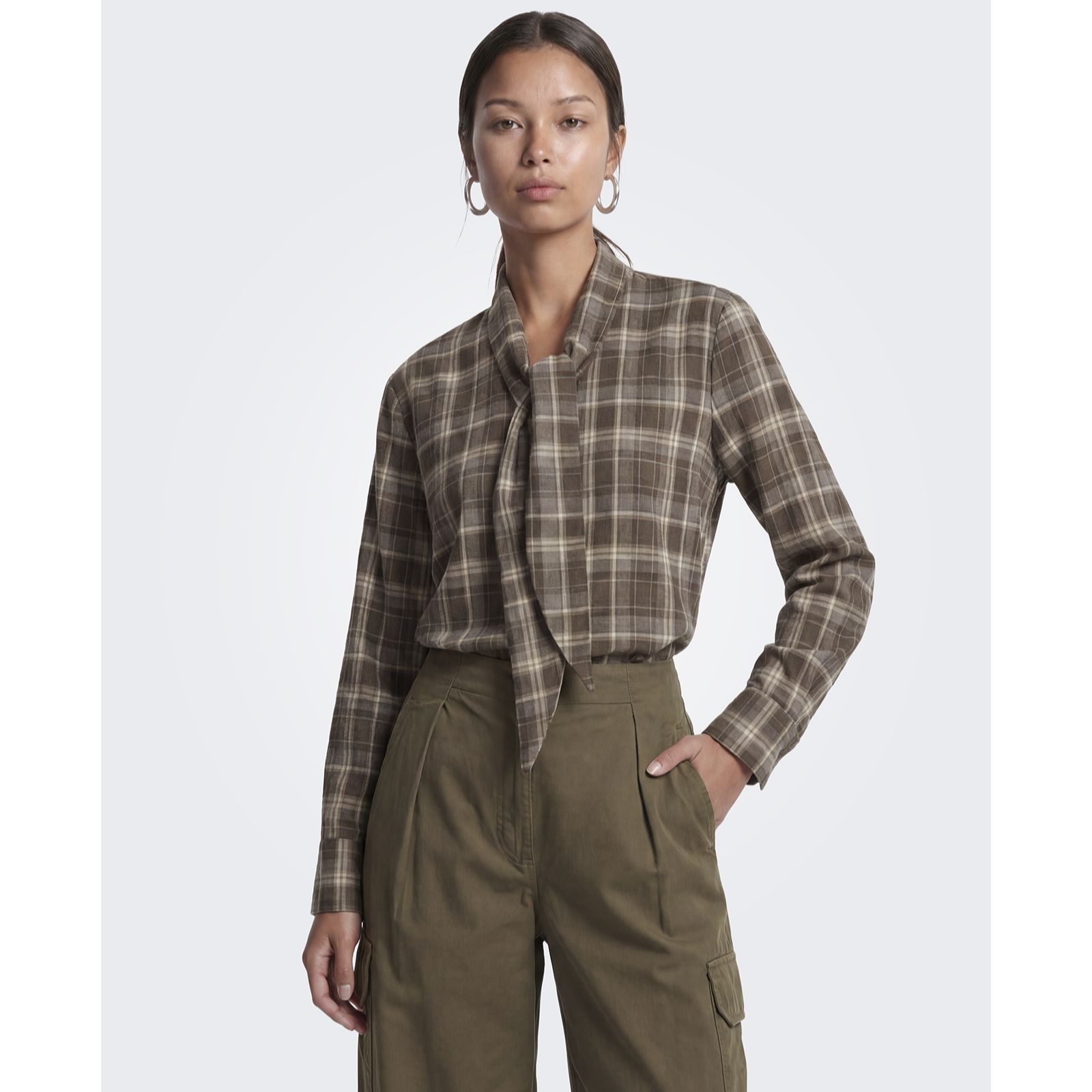 Only Guka Tie Neck Check Shirt