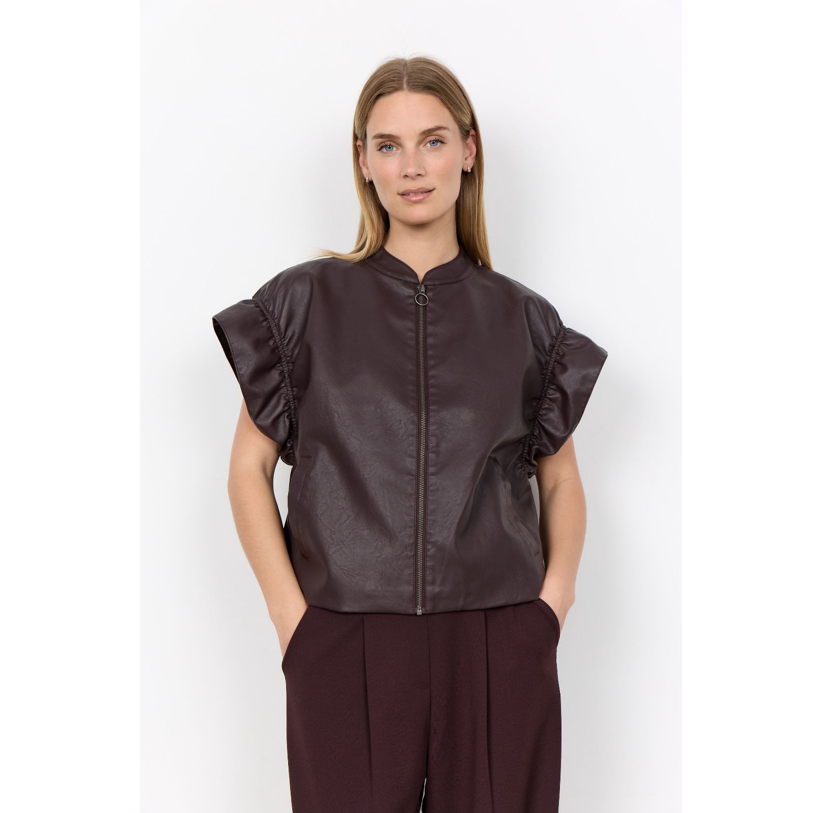 SOYACONCEPT Gunilla Zip through Faux Leather Waistcoat