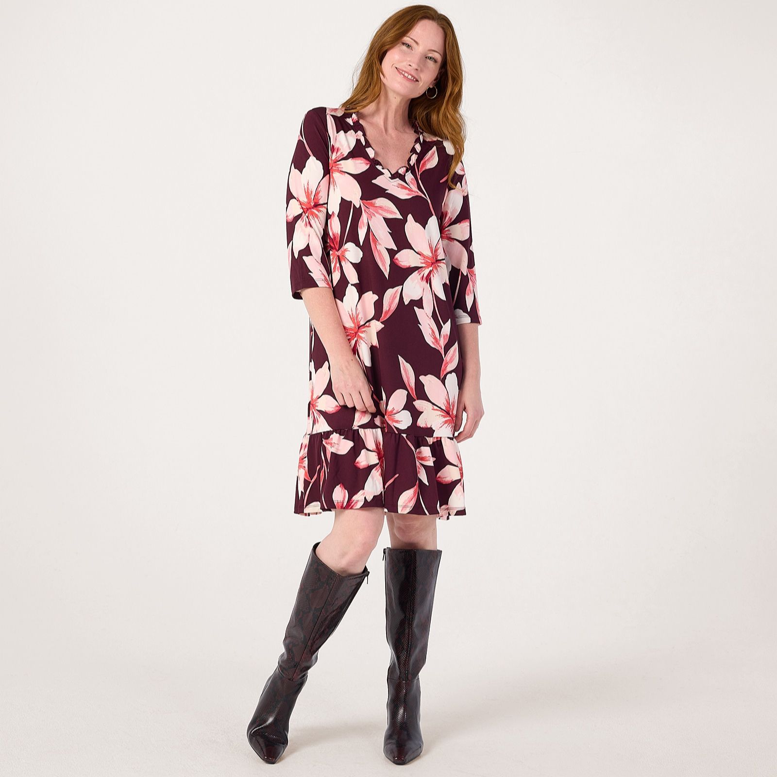 Kim & Co Printed Brazil Jersey 3/4 Sleeve Short Frilled Dress