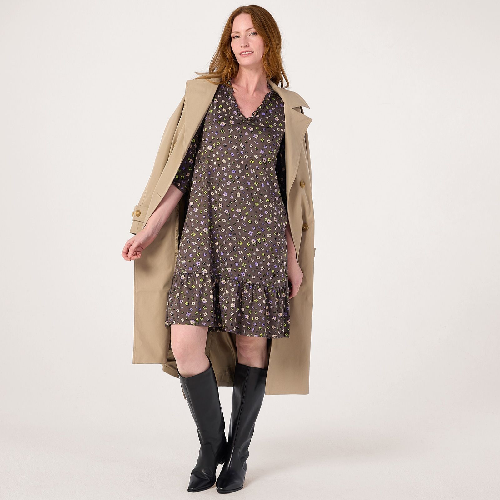 Kim & Co Printed Brazil Jersey 3/4 Sleeve Short Frilled Dress