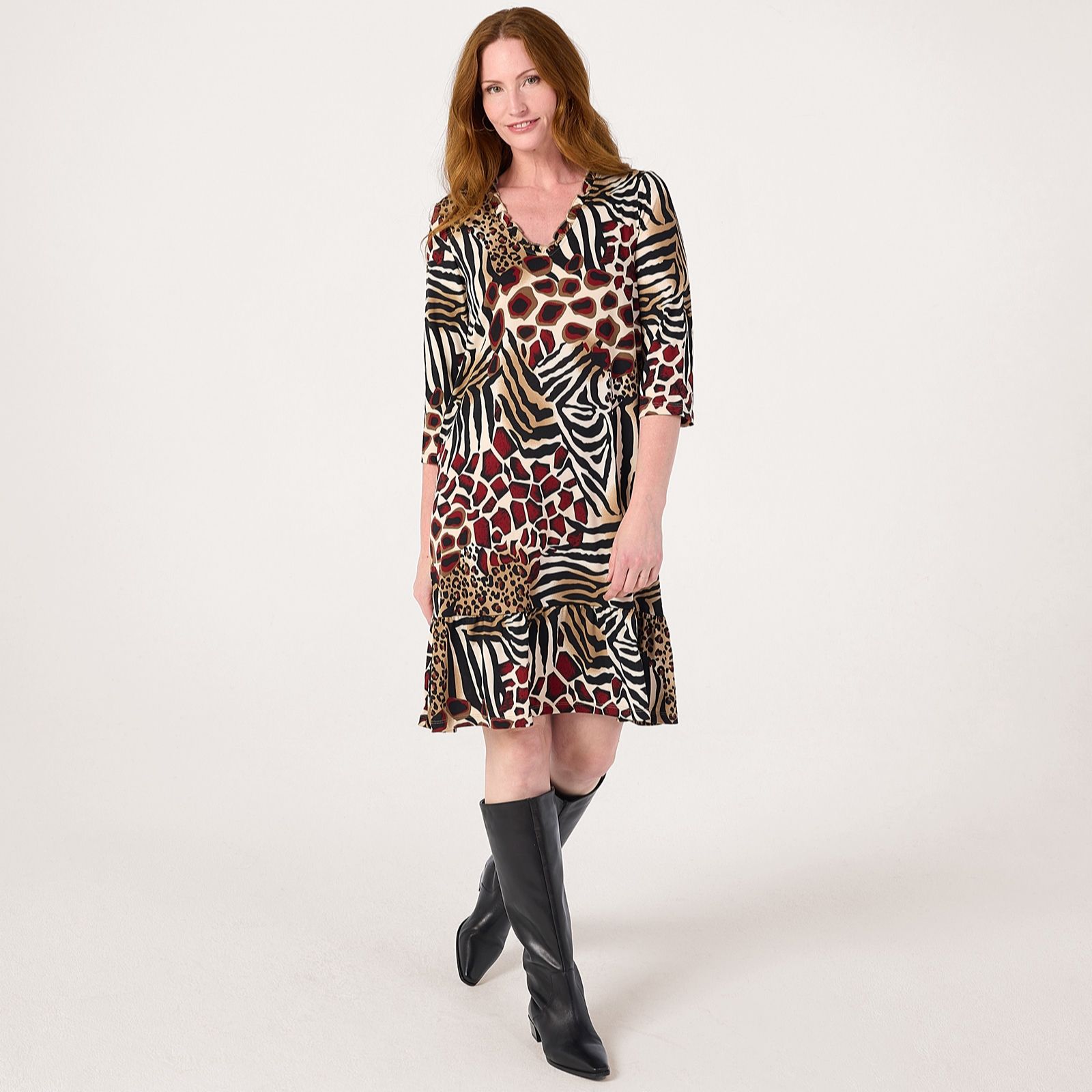 Kim & Co Printed Brazil Jersey 3/4 Sleeve Short Frilled Dress