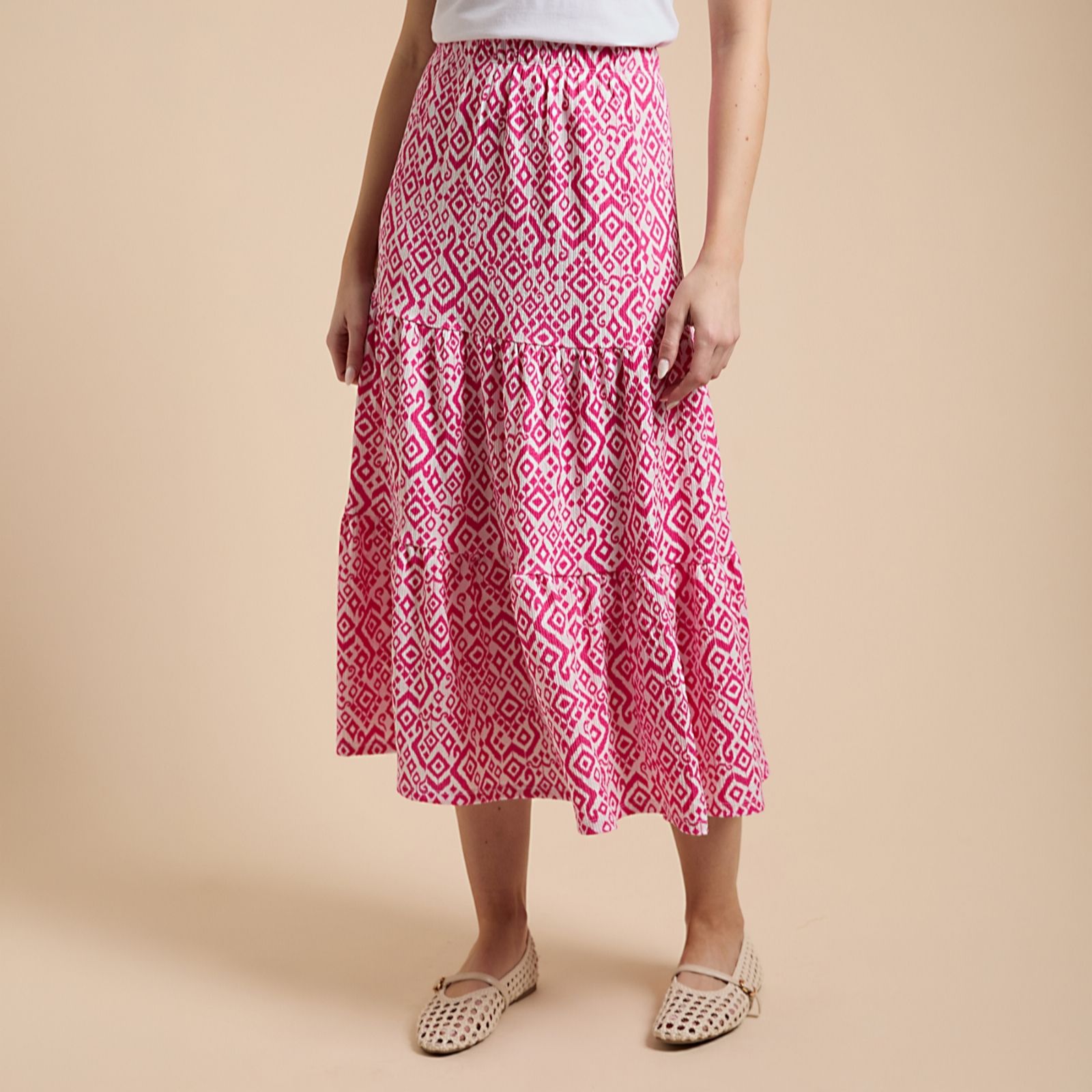 Dorothy Perkins Printed Tiered Jersey Maxi Skirt with Stretch Waist Petite