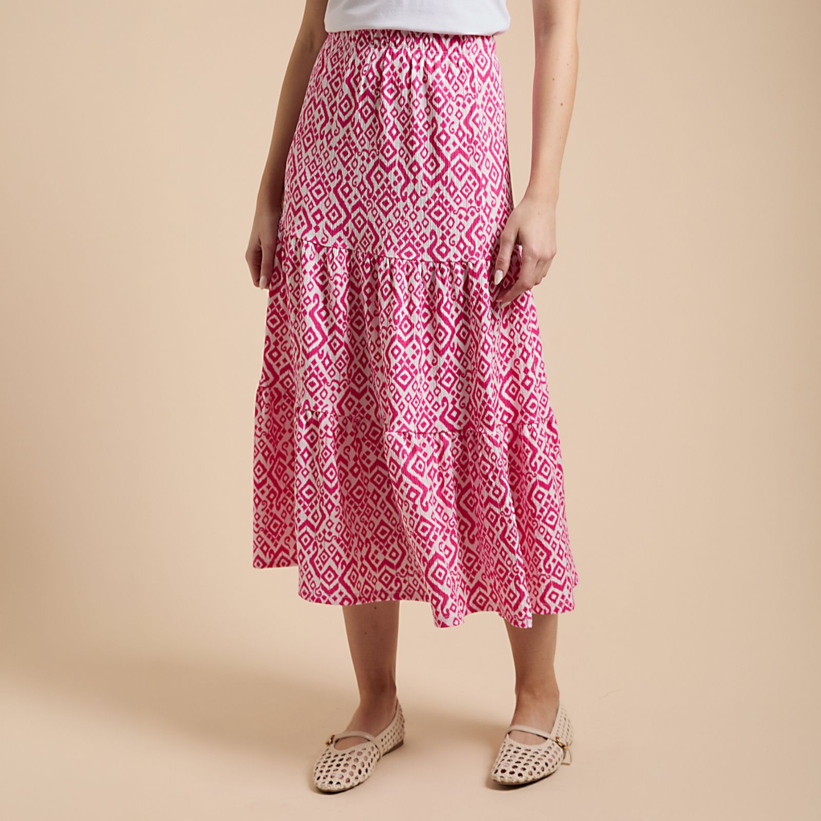 Dorothy Perkins Printed Tiered Jersey Maxi Skirt with Stretch Waist Petite