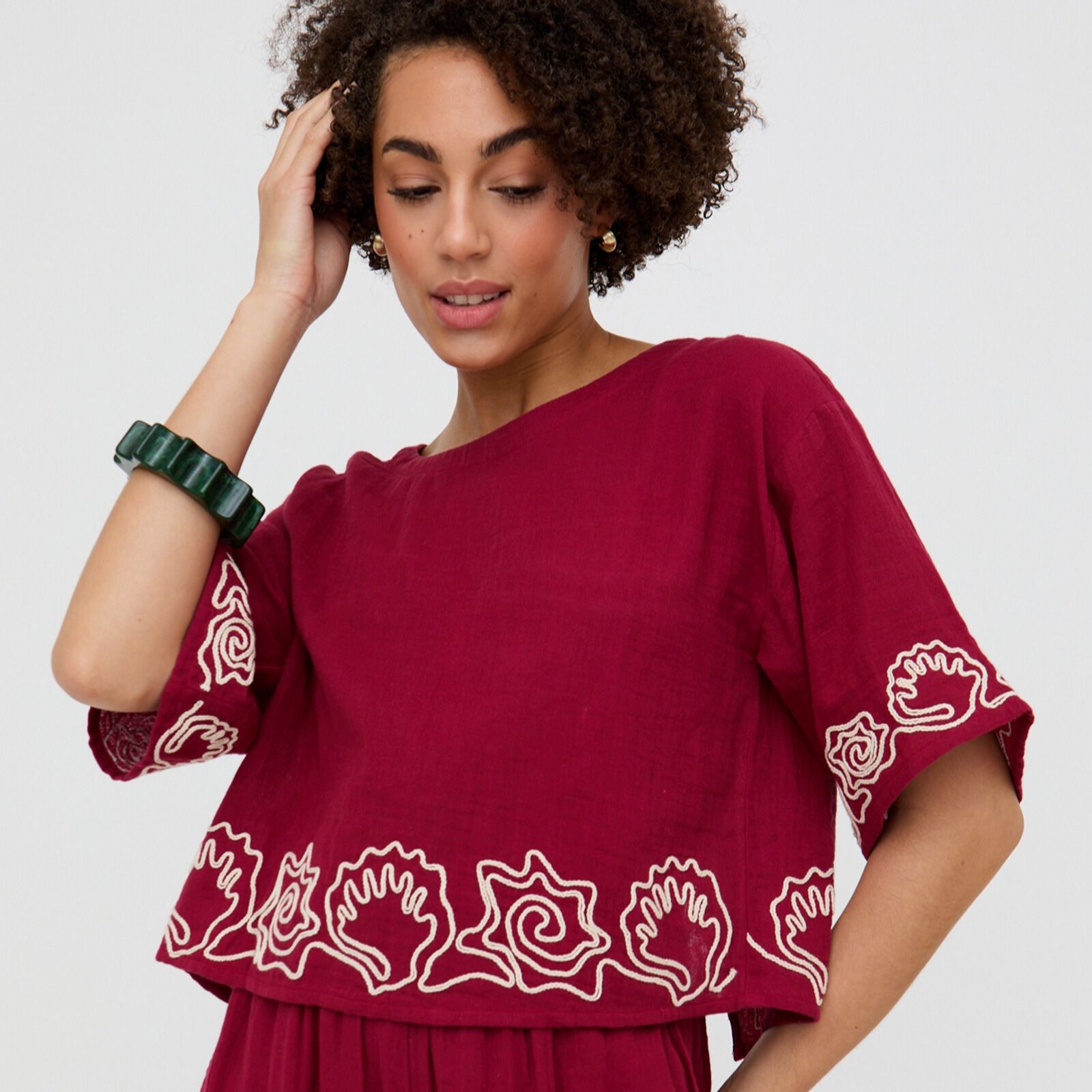 Raffya Milly Embroidered Split Open Back Blouse