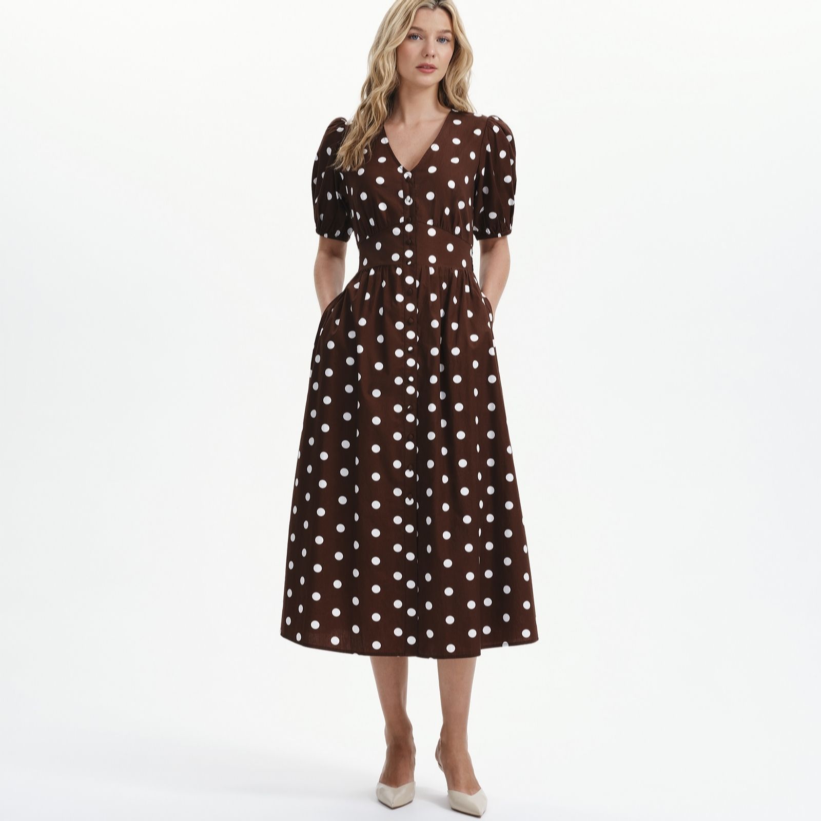 Finery London Addison Cotton Poplin Spot Dress Standard