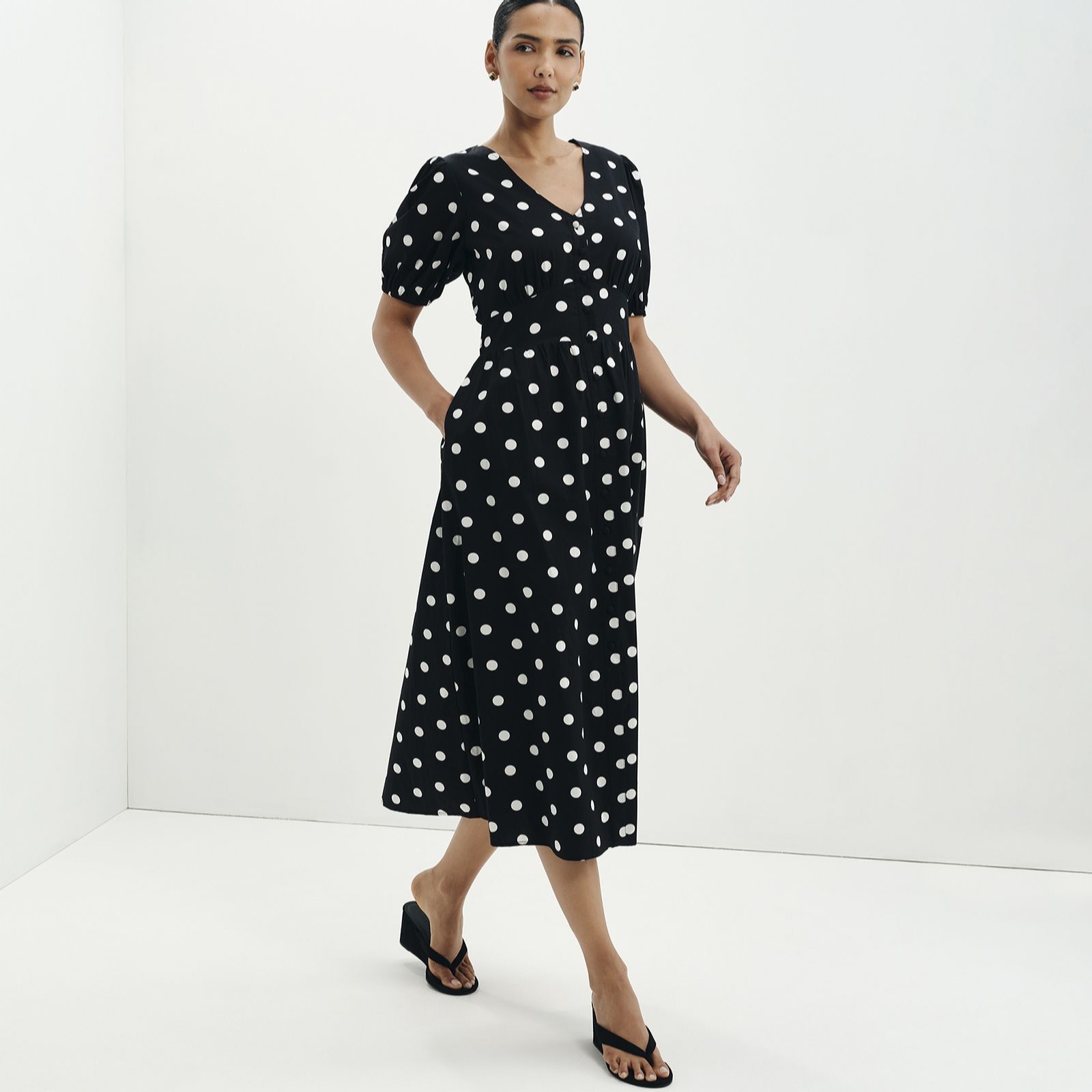 Finery London Addison Cotton Poplin Spot Dress Standard