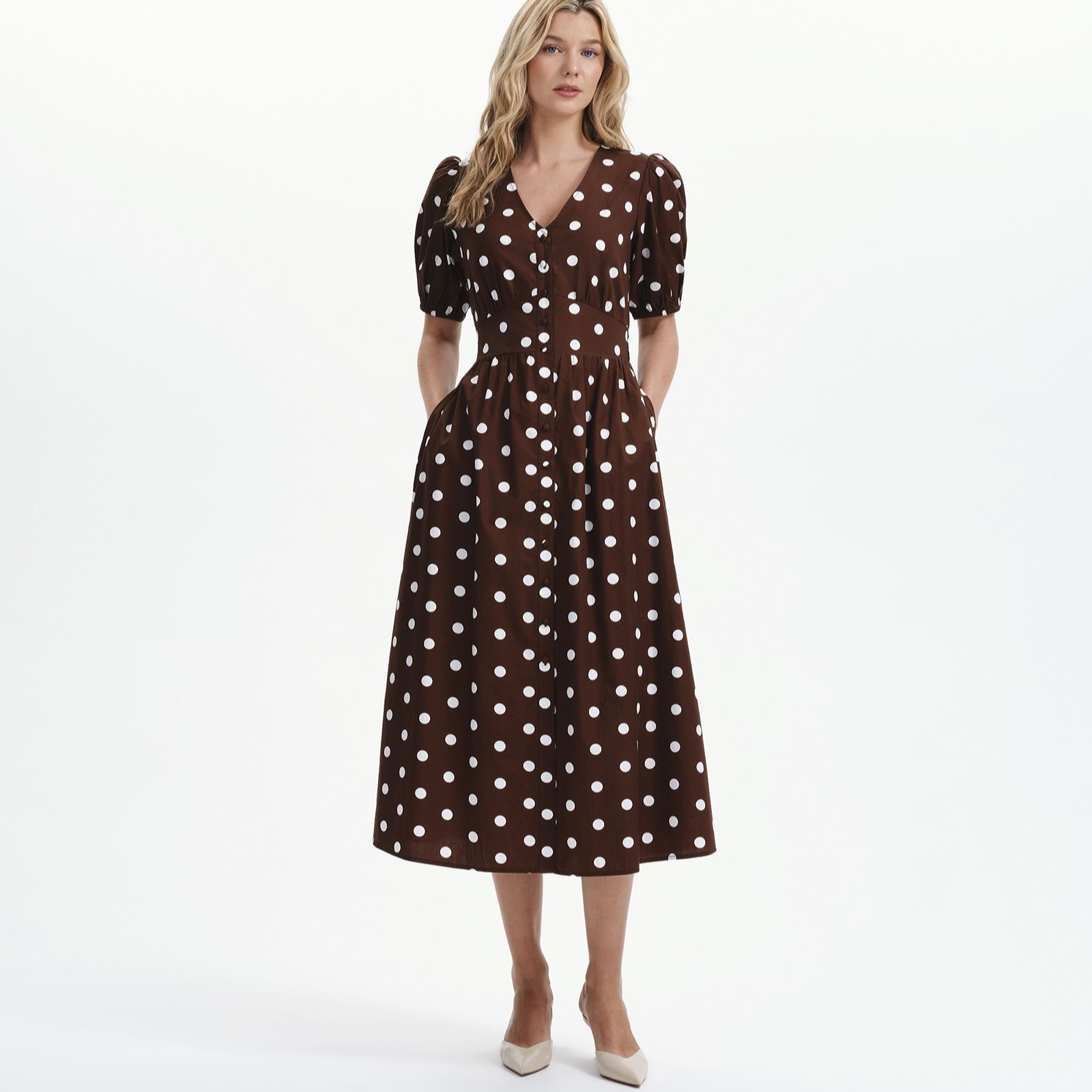 Finery London Addison Cotton Poplin Spot Dress Standard