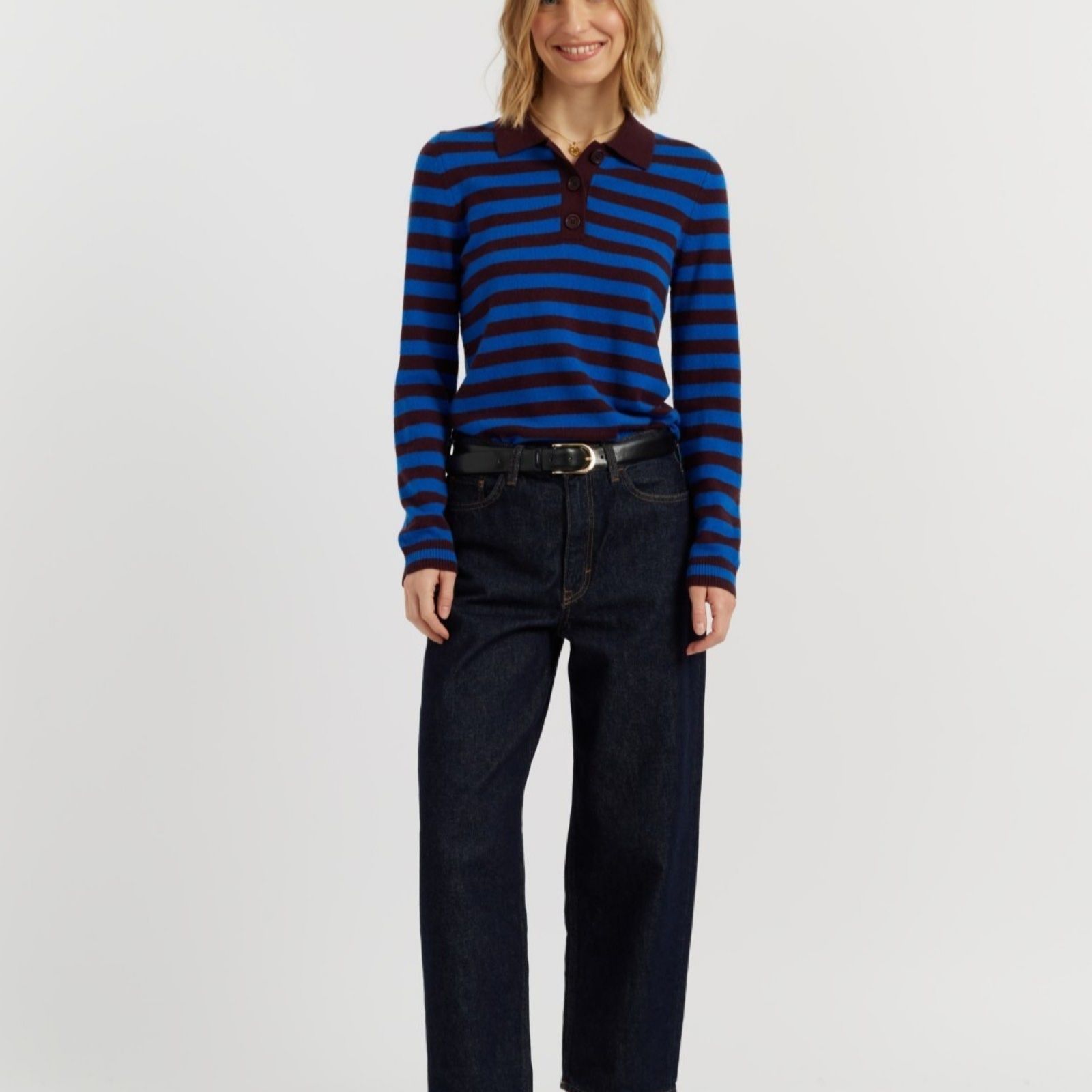 Chinti & Parker Wool Cashmere Blend Stripe Polo Jumper