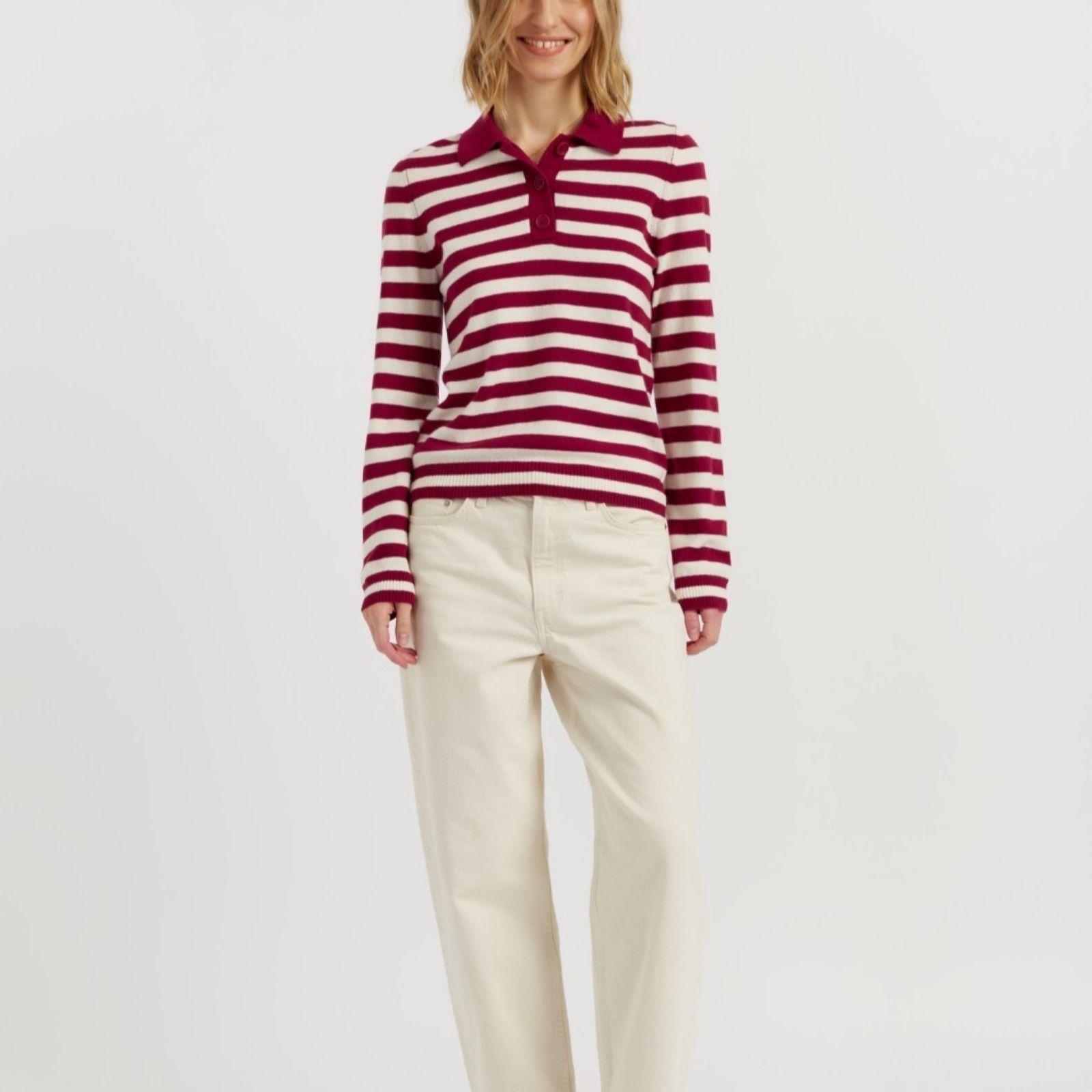 Chinti & Parker Wool Cashmere Blend Stripe Polo Jumper