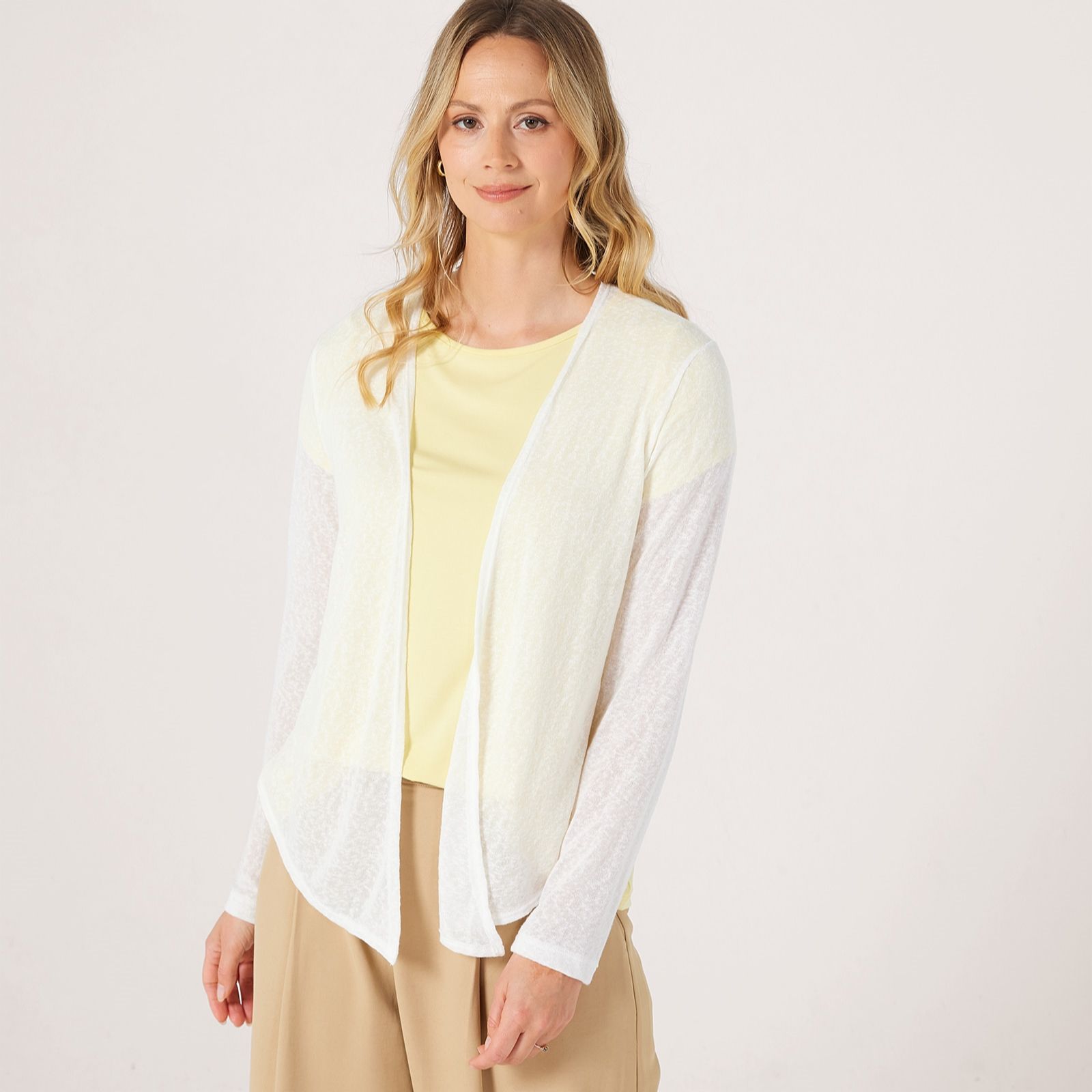 Kim & Co Linen Look Knit Long Sleeve Drape Front Bolero