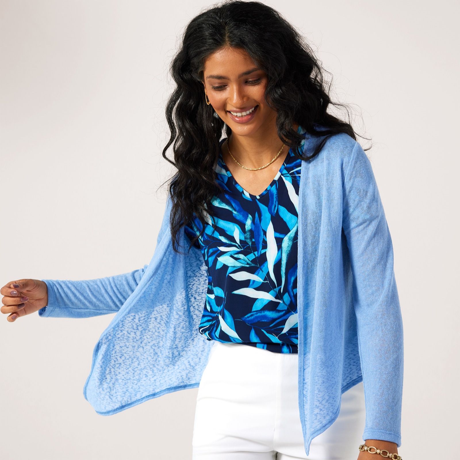Kim & Co Linen Look Knit Long Sleeve Drape Front Bolero